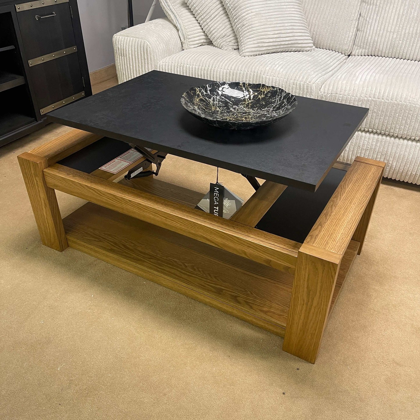 Quentina Light Brown & Black Lift Top Coffee Table