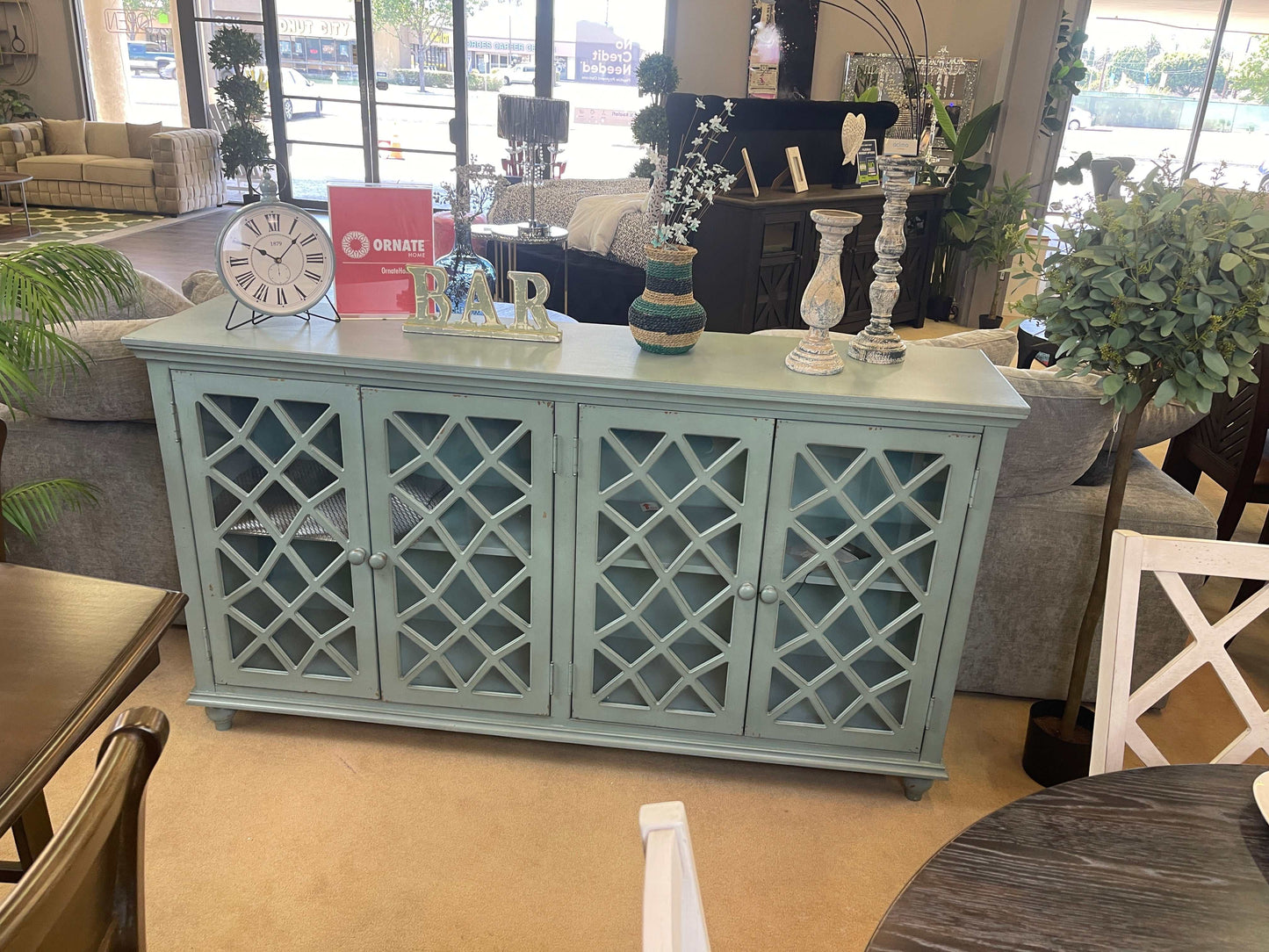 Mirimyn Antique Teal Accent Cabinet w/ 4 Door