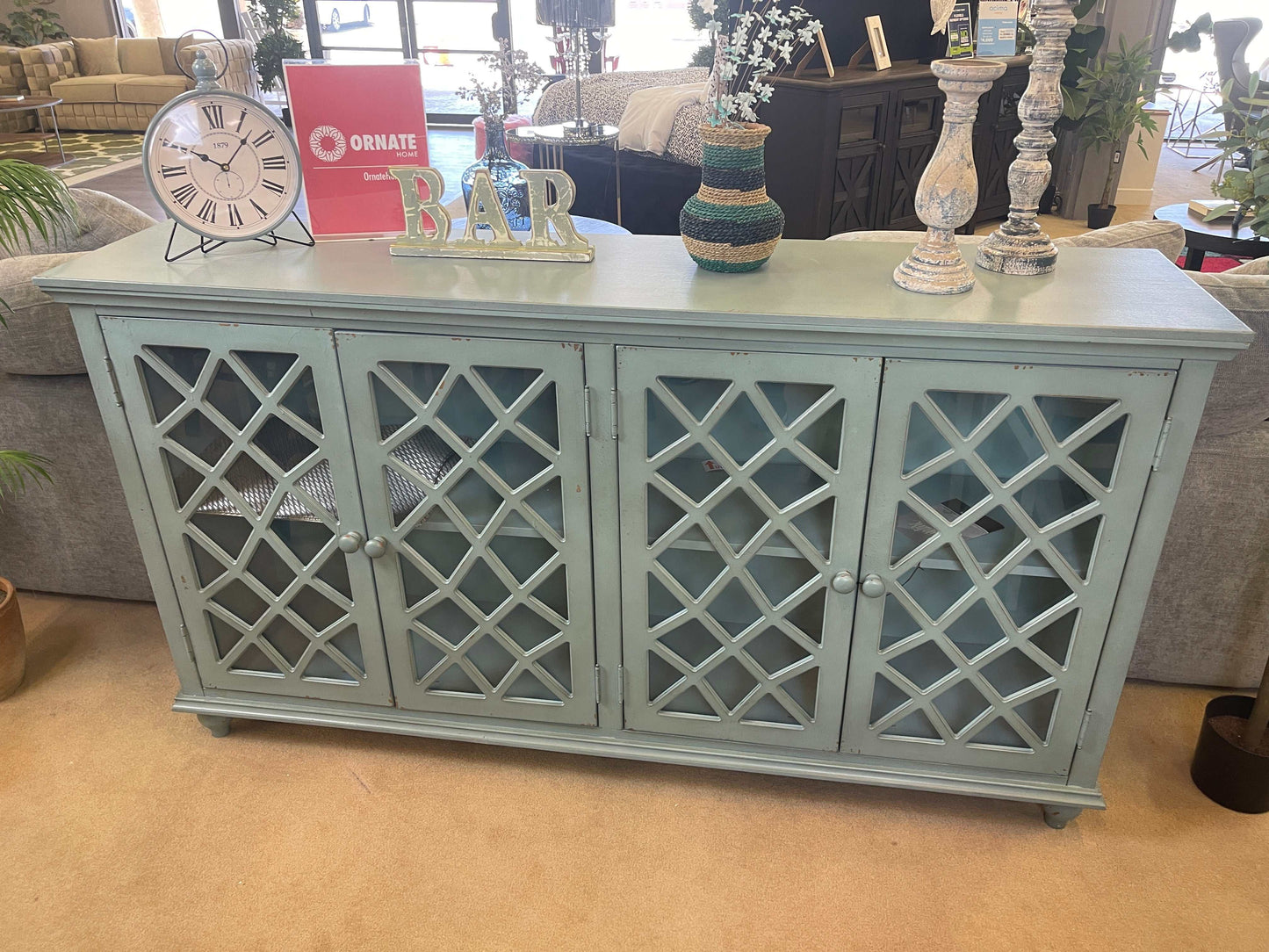 Mirimyn Antique Teal Accent Cabinet w/ 4 Door