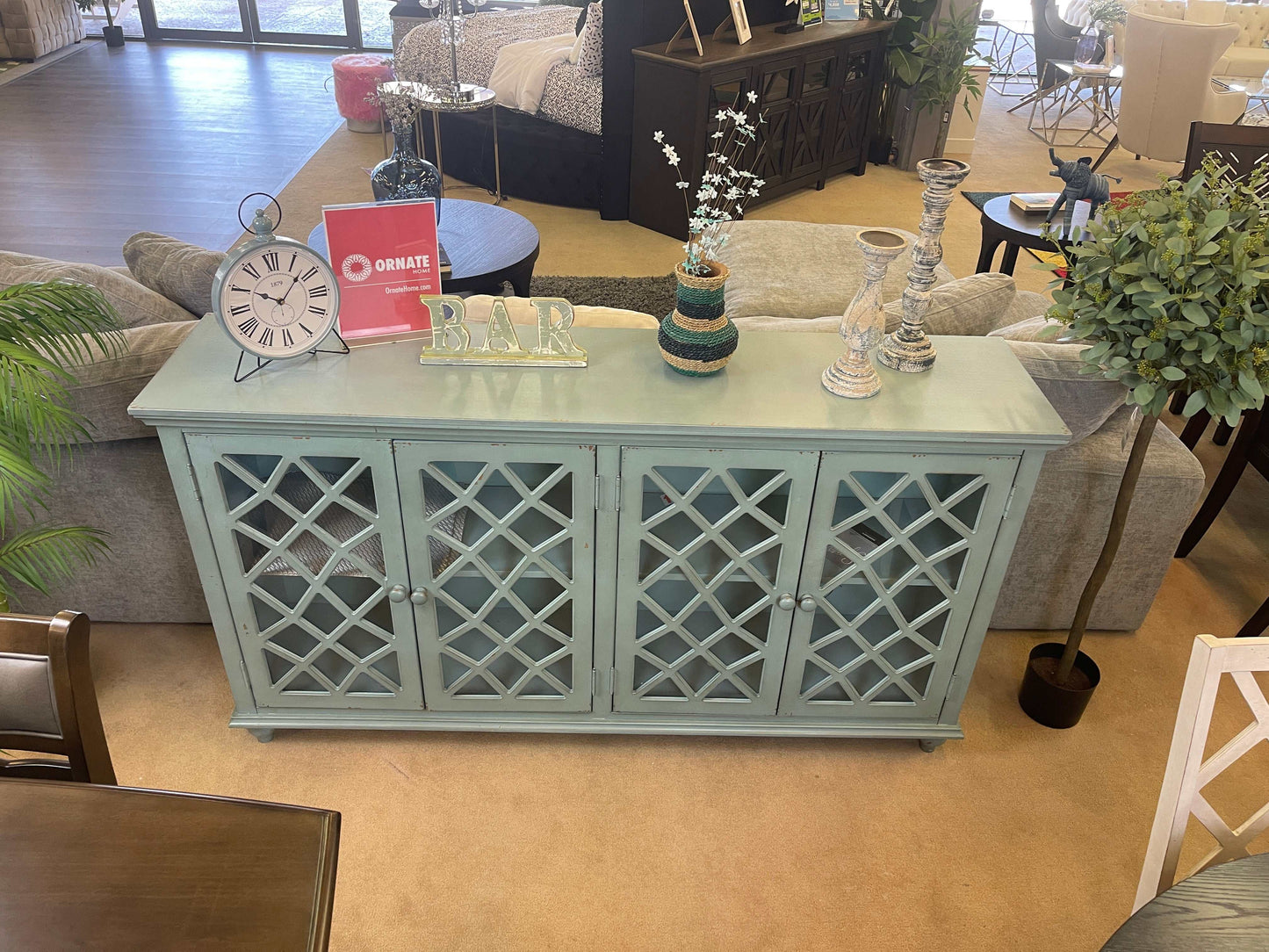 Mirimyn Antique Teal Accent Cabinet w/ 4 Door