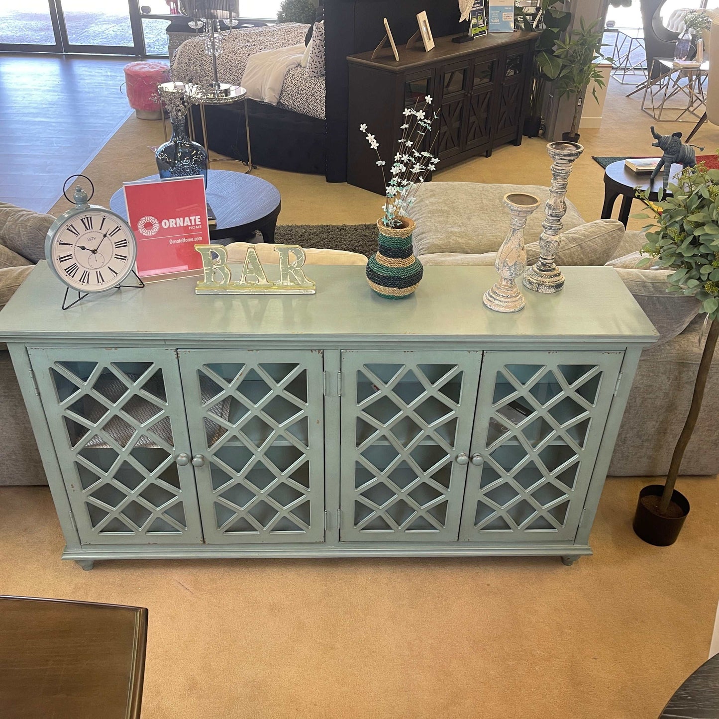 Mirimyn Antique Teal Accent Cabinet w/ 4 Door