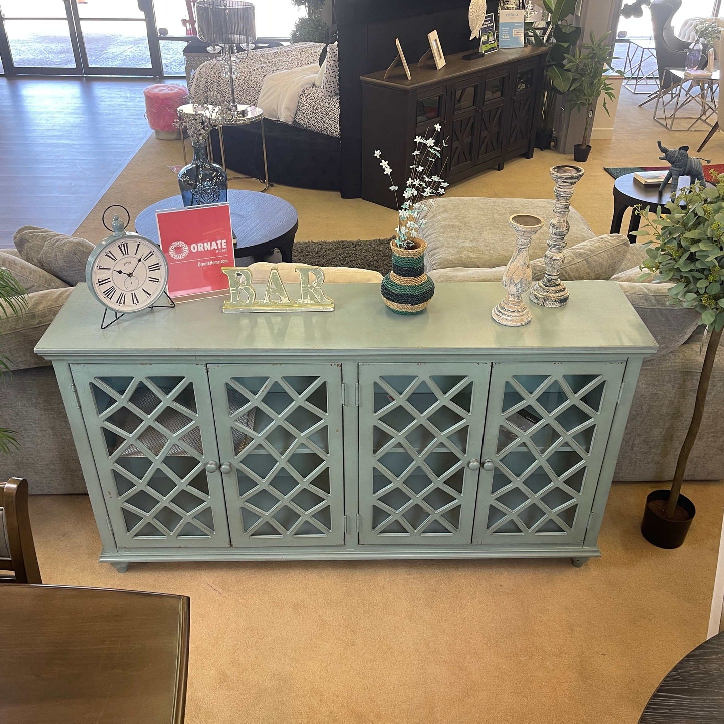 Mirimyn Antique Teal Accent Cabinet w/ 4 Door