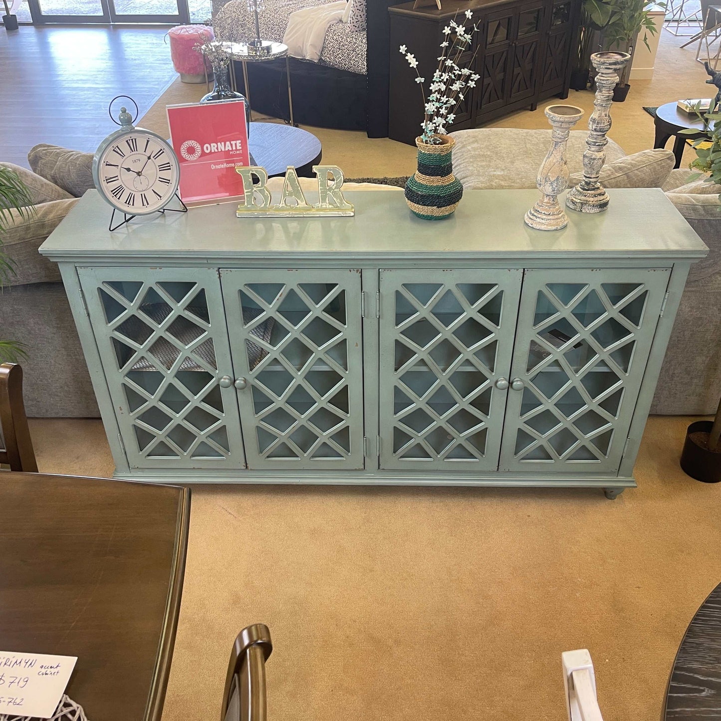 Mirimyn Antique Teal Accent Cabinet w/ 4 Door