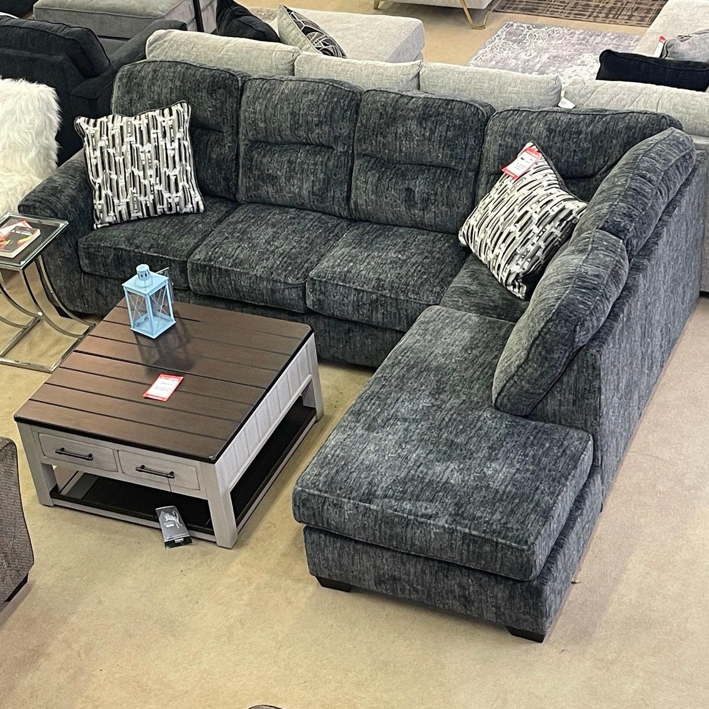 Lonoke Gunmetal 2pc RAF Chaise Sectional