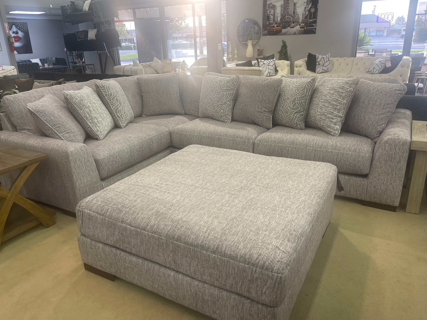 Regent Park Pewter 5pc Symmetrical Corner Sectional