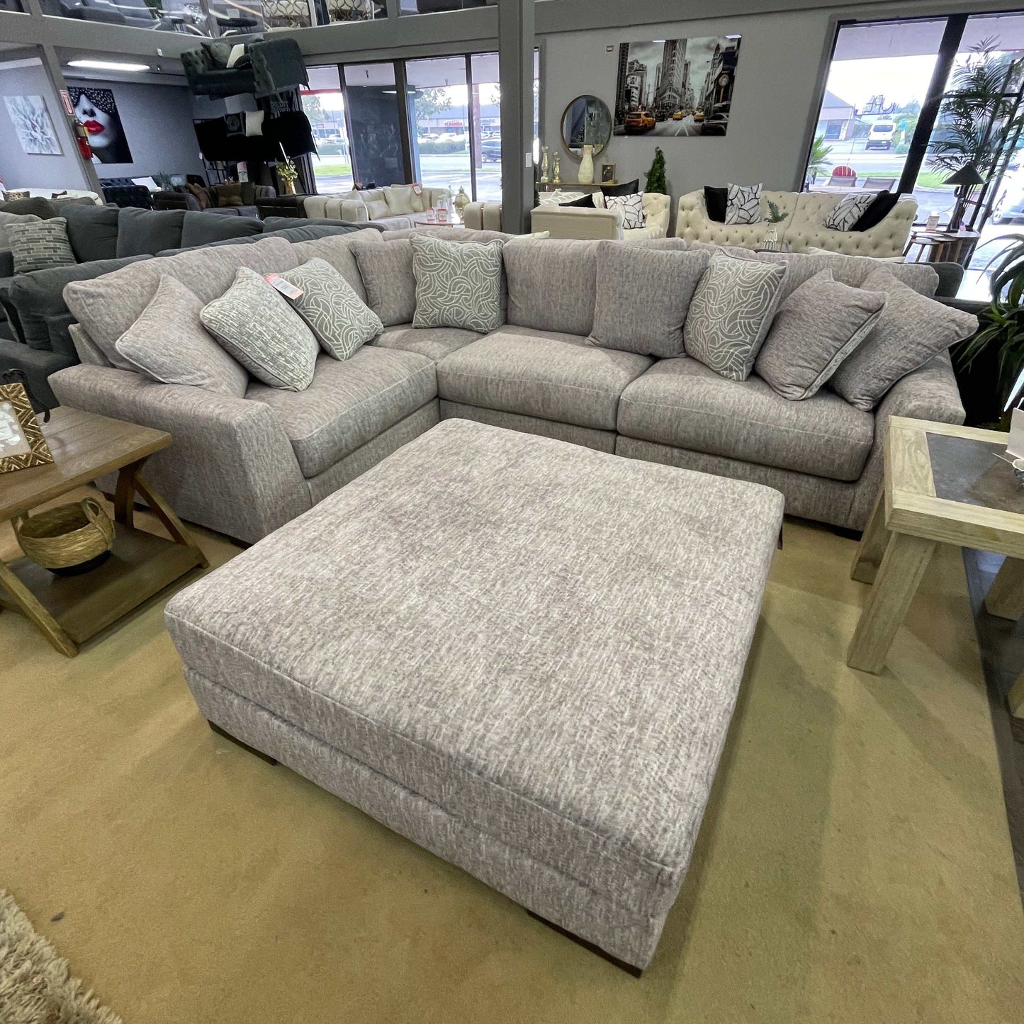 Regent Park Pewter 4pc Corner Sectional w/ Ottoman