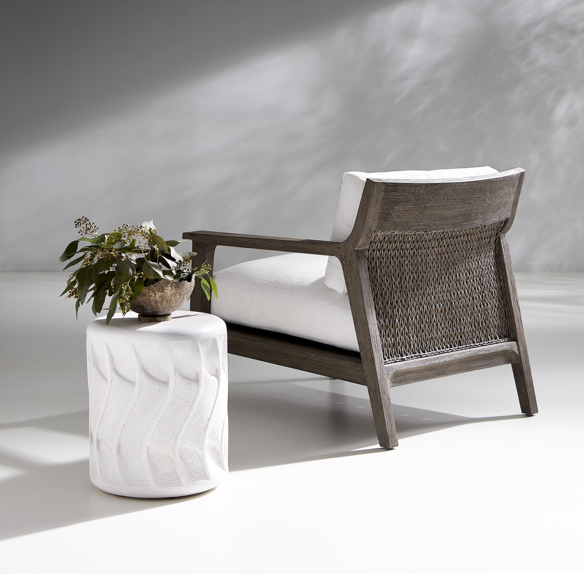 Ibiza Weathered Teak/White/Cream Outdoor Chair - Ornate Home