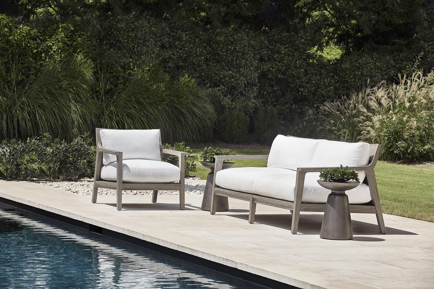 Ibiza Weathered Teak/White/Cream Outdoor Chair - Ornate Home
