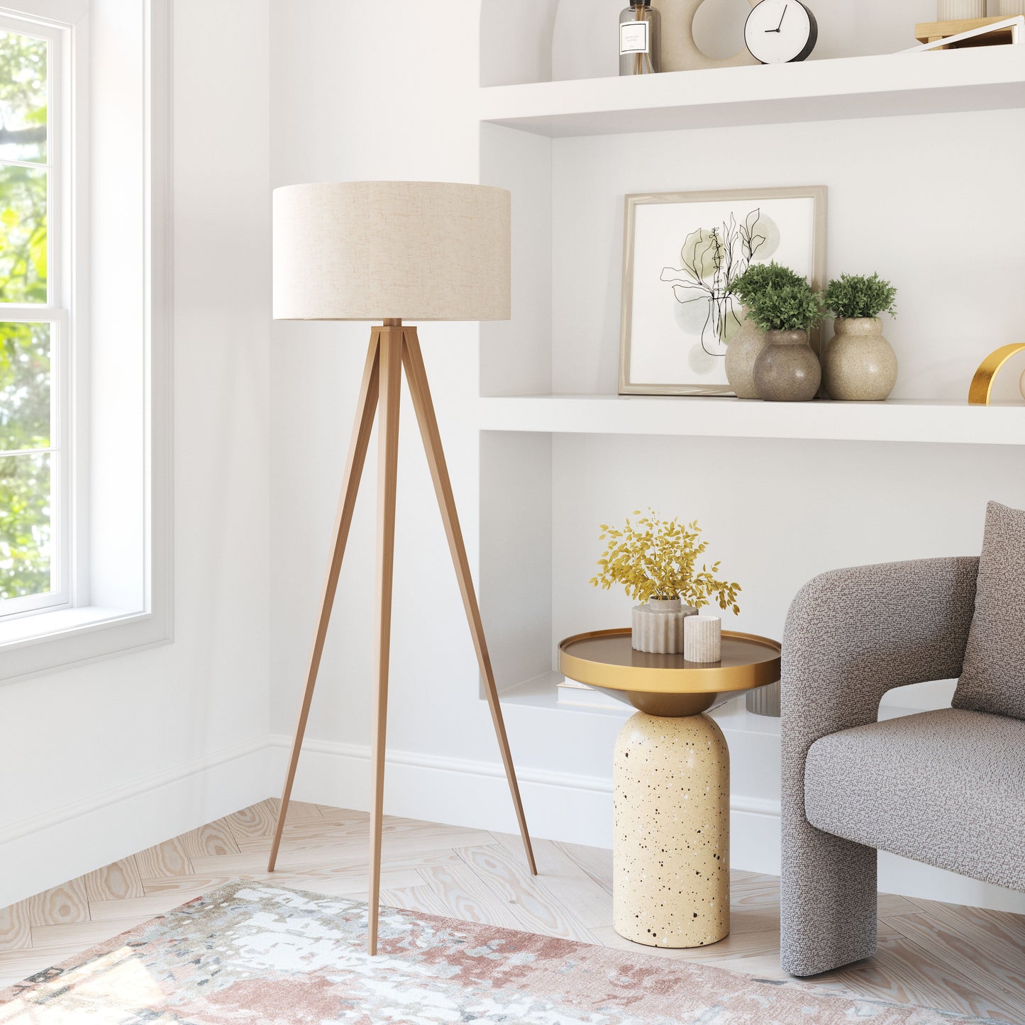 Imperial Beige & Natural Floor Lamp - Ornate Home