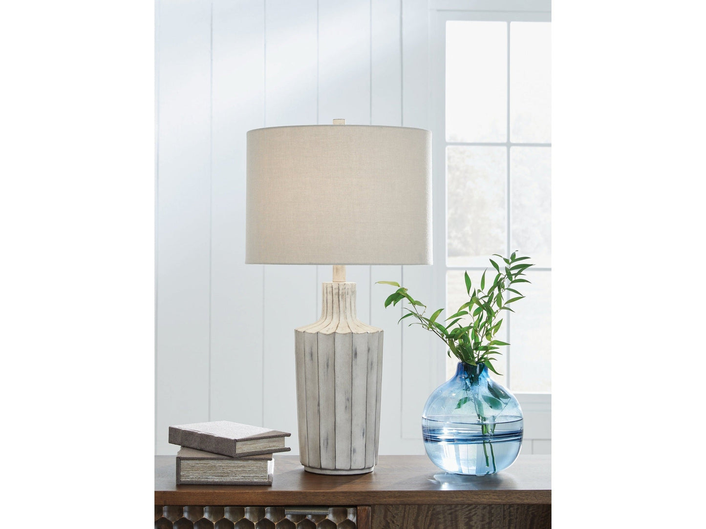Imre Distressed Brown Poly Table Lamp- Viva Furn