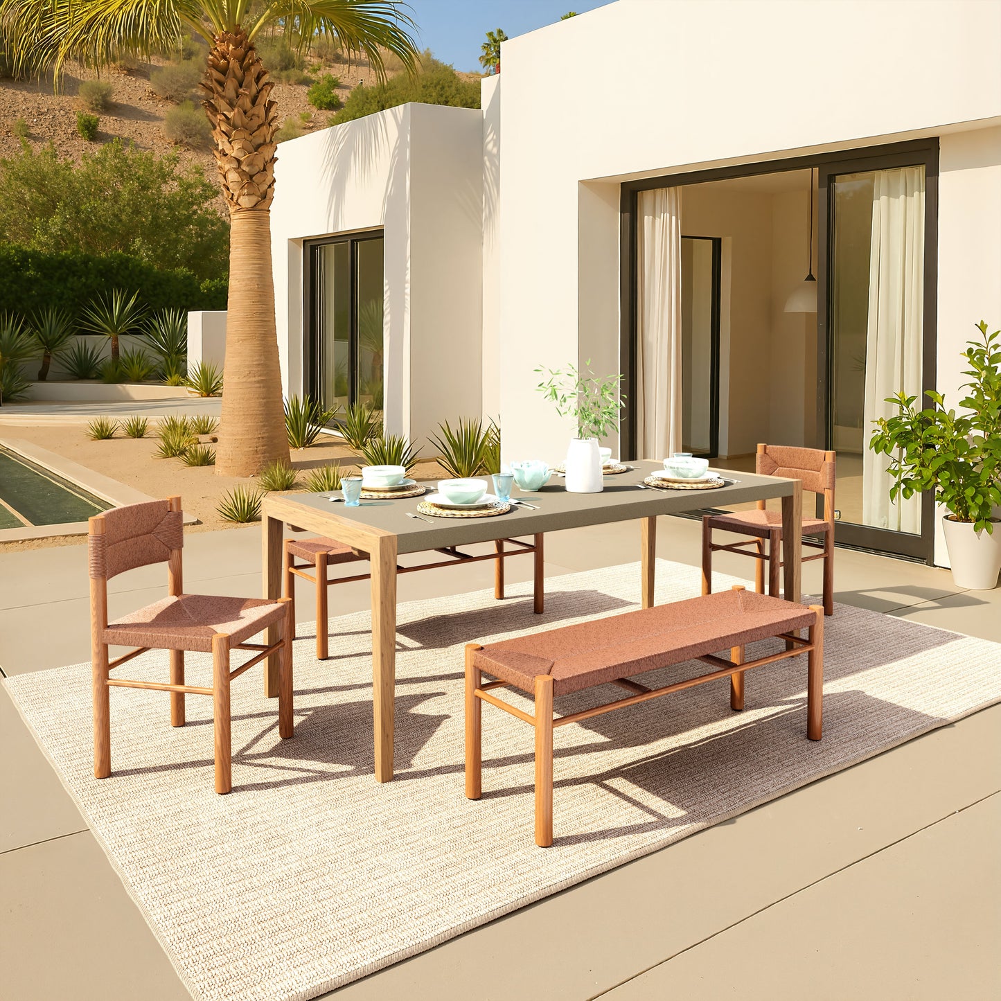Iska Natural Outdoor Bench - Ornate Home