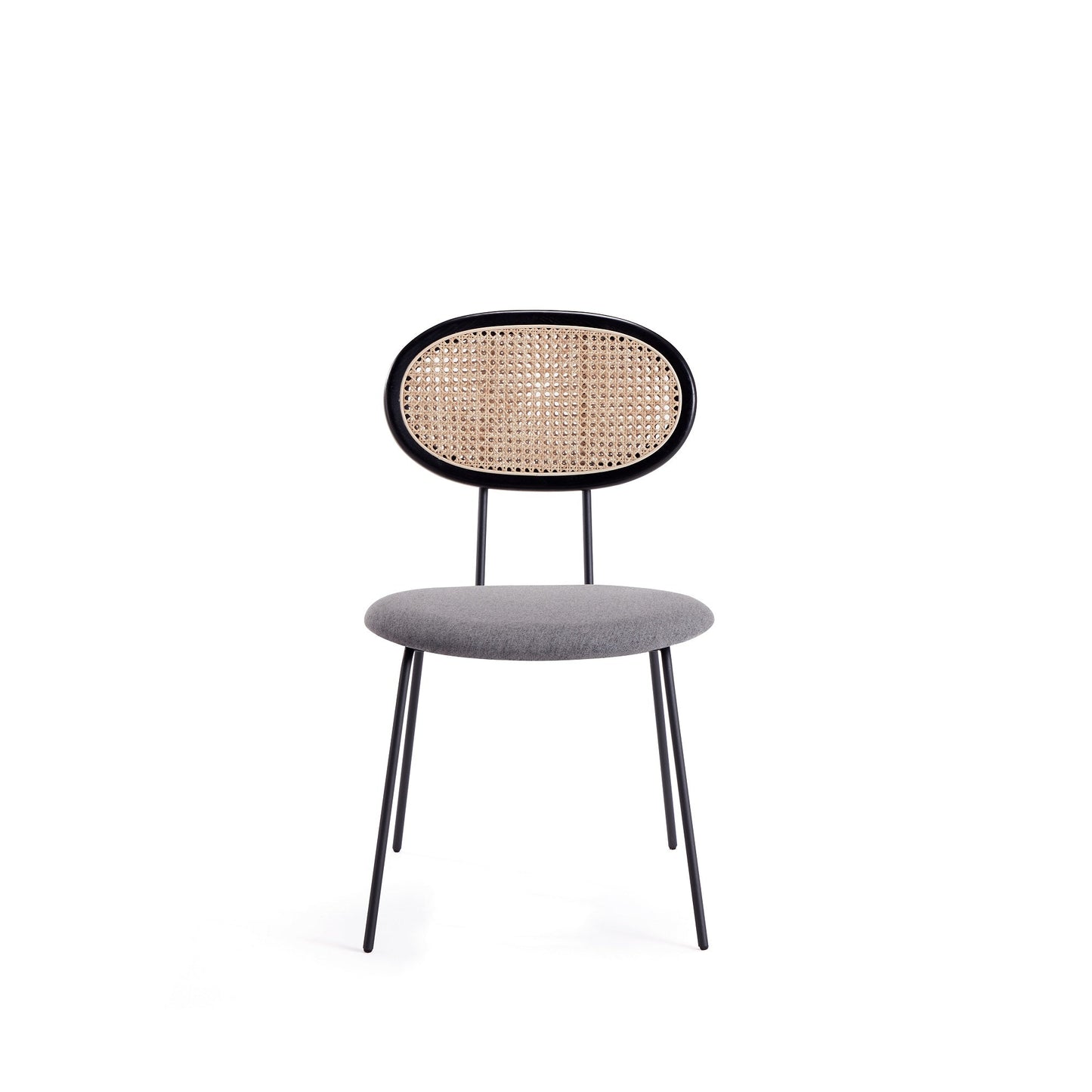 Jardin Dining Chair in Black with Cane and Grey Upholstered Seating (set of 2) - Ornate Home
