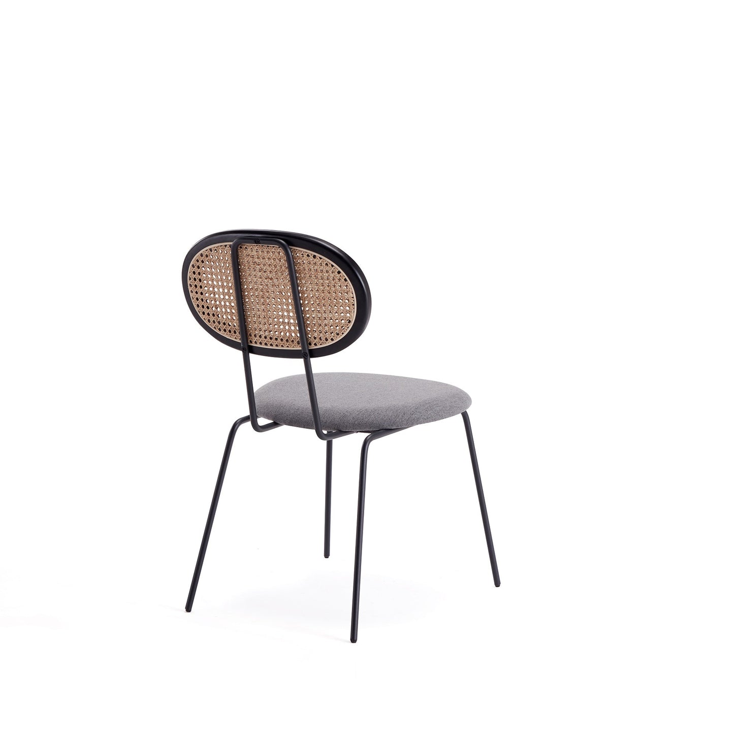Jardin Dining Chair in Black with Cane and Grey Upholstered Seating (set of 2) - Ornate Home
