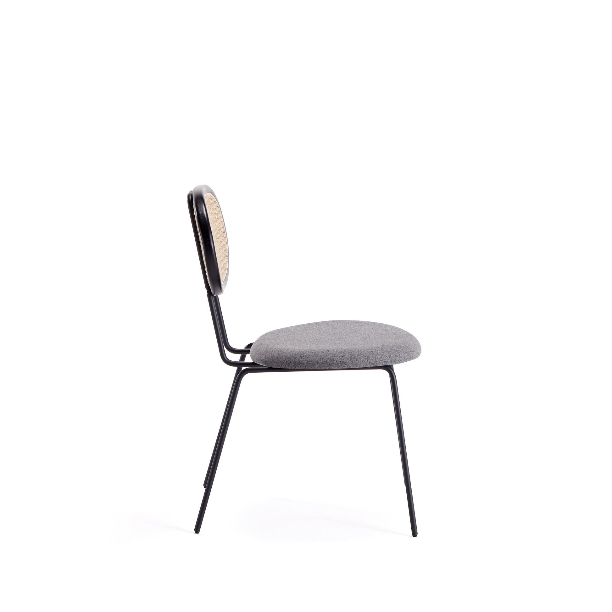 Jardin Dining Chair in Black with Cane and Grey Upholstered Seating (set of 4) - Ornate Home