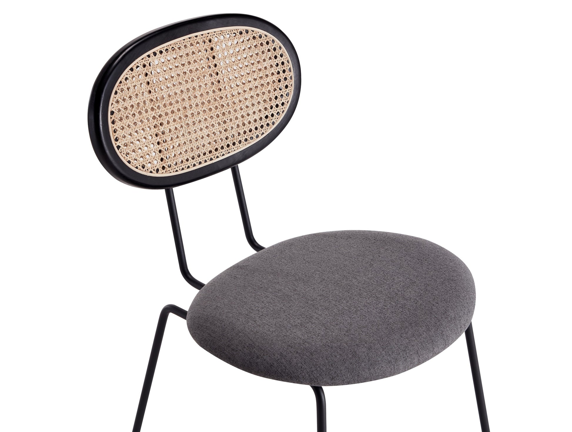 Jardin Dining Chair in Black with Cane and Grey Upholstered Seating (set of 4) - Ornate Home