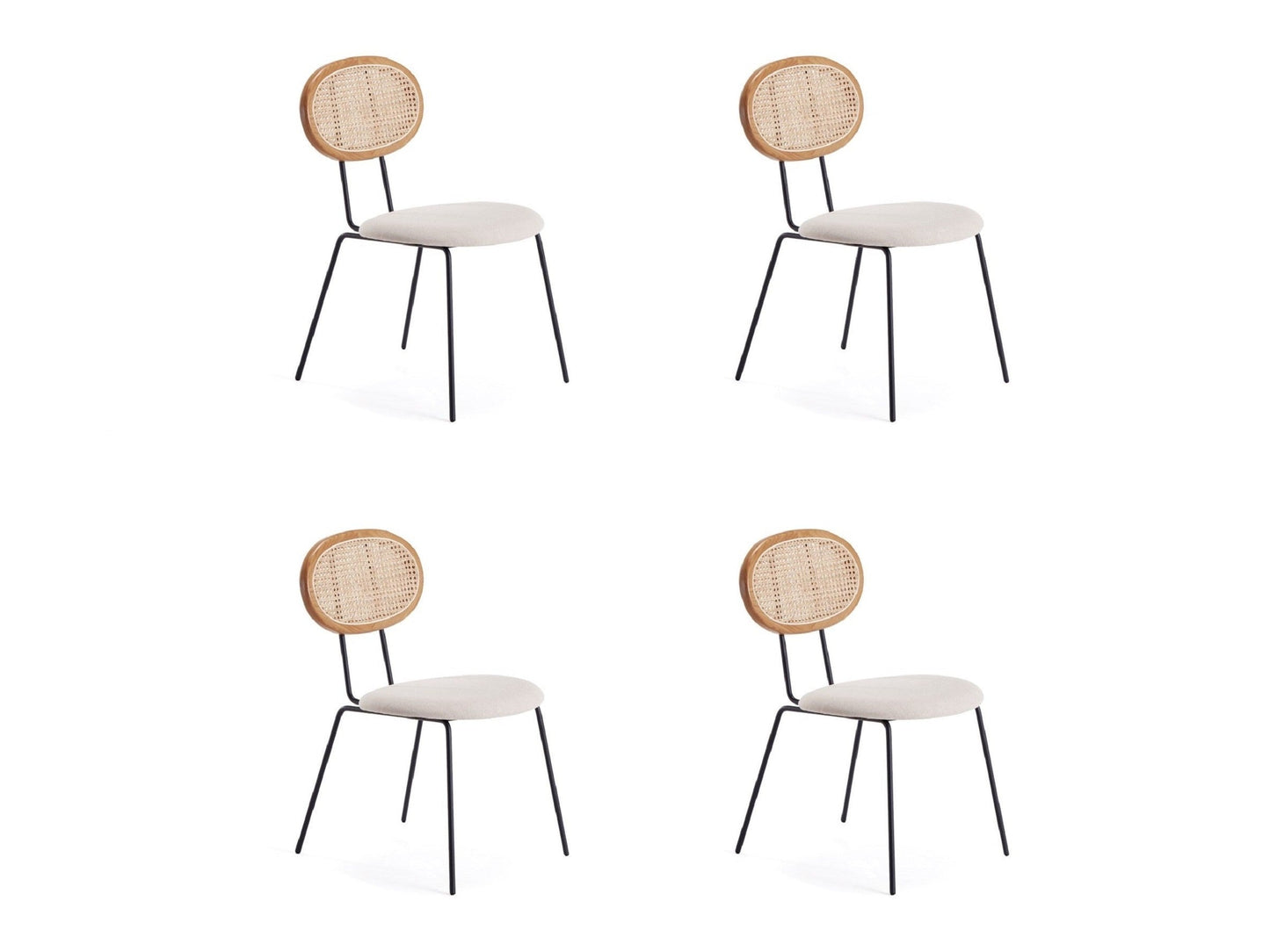 Jardin Dining Chair in Nature Cane and Oatmeal Upholstered Seating (set of 4) - Ornate Home