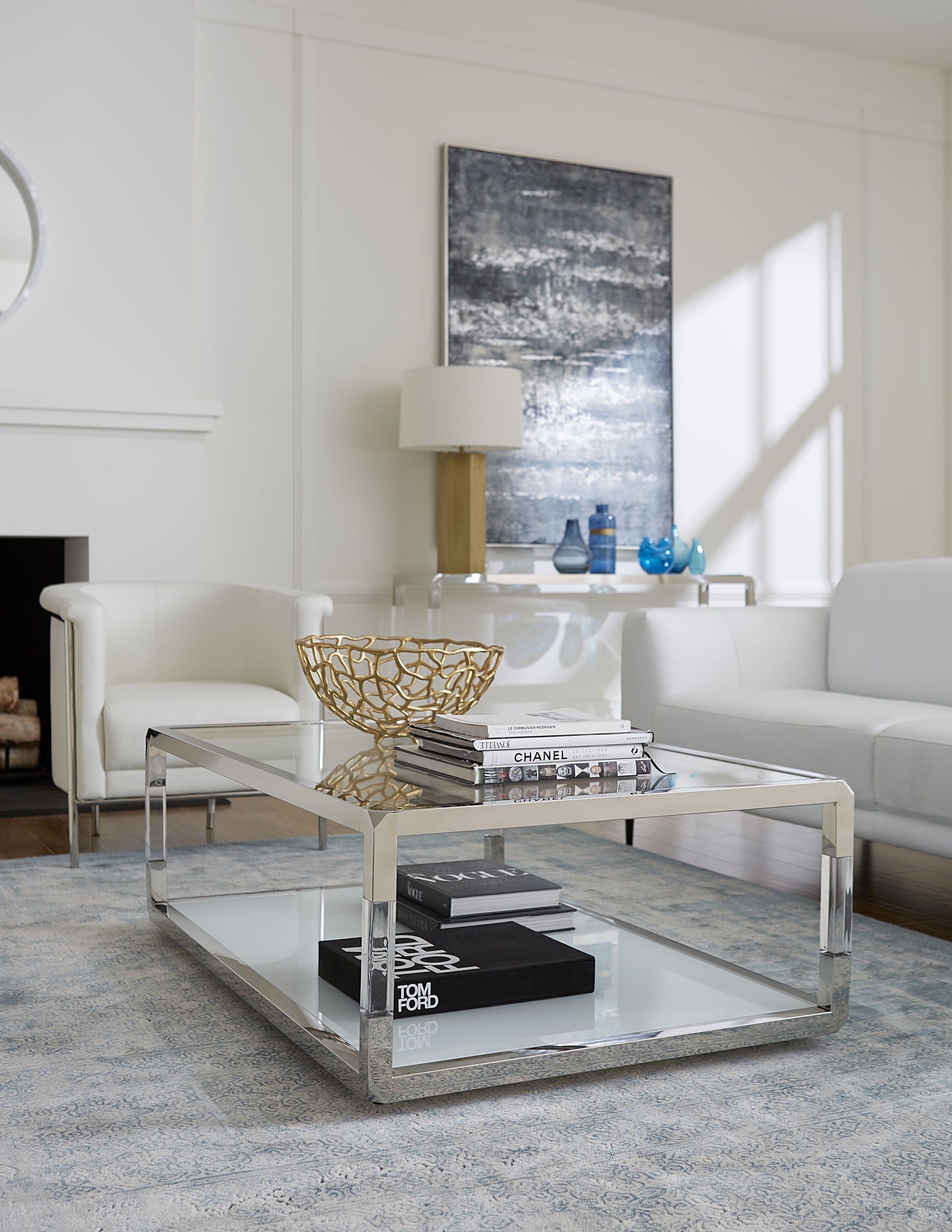 Jasper Coffee Table in Acrylic/White Glass/PSS - Ornate Home