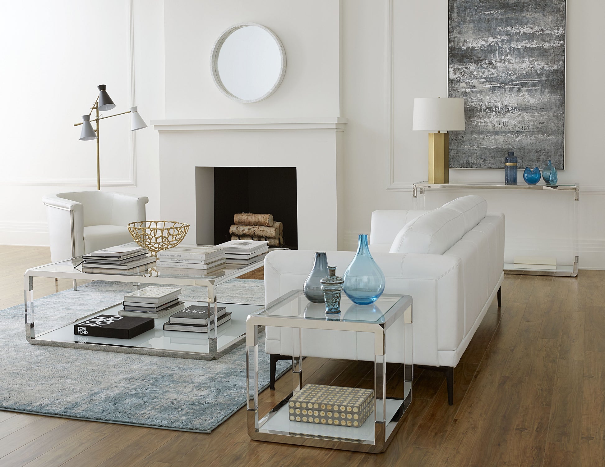 Jasper Console Table in Acrylic/White Glass/PSS - Ornate Home