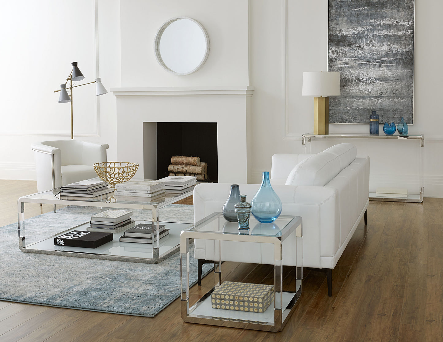 Jasper Square Coffee Table in Acrylic/White Glass/PSS - Ornate Home