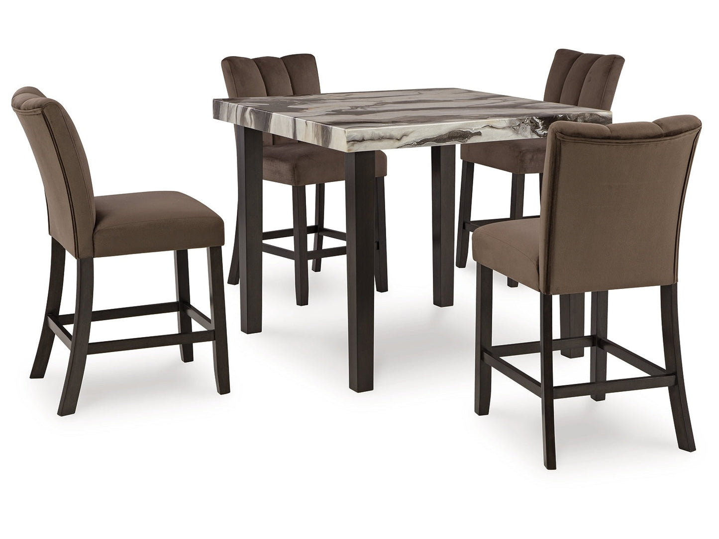 Jeshina Dark Brown/Beige/Mocha Counter Height Dining Table and 4 Barstools- Viva Furn