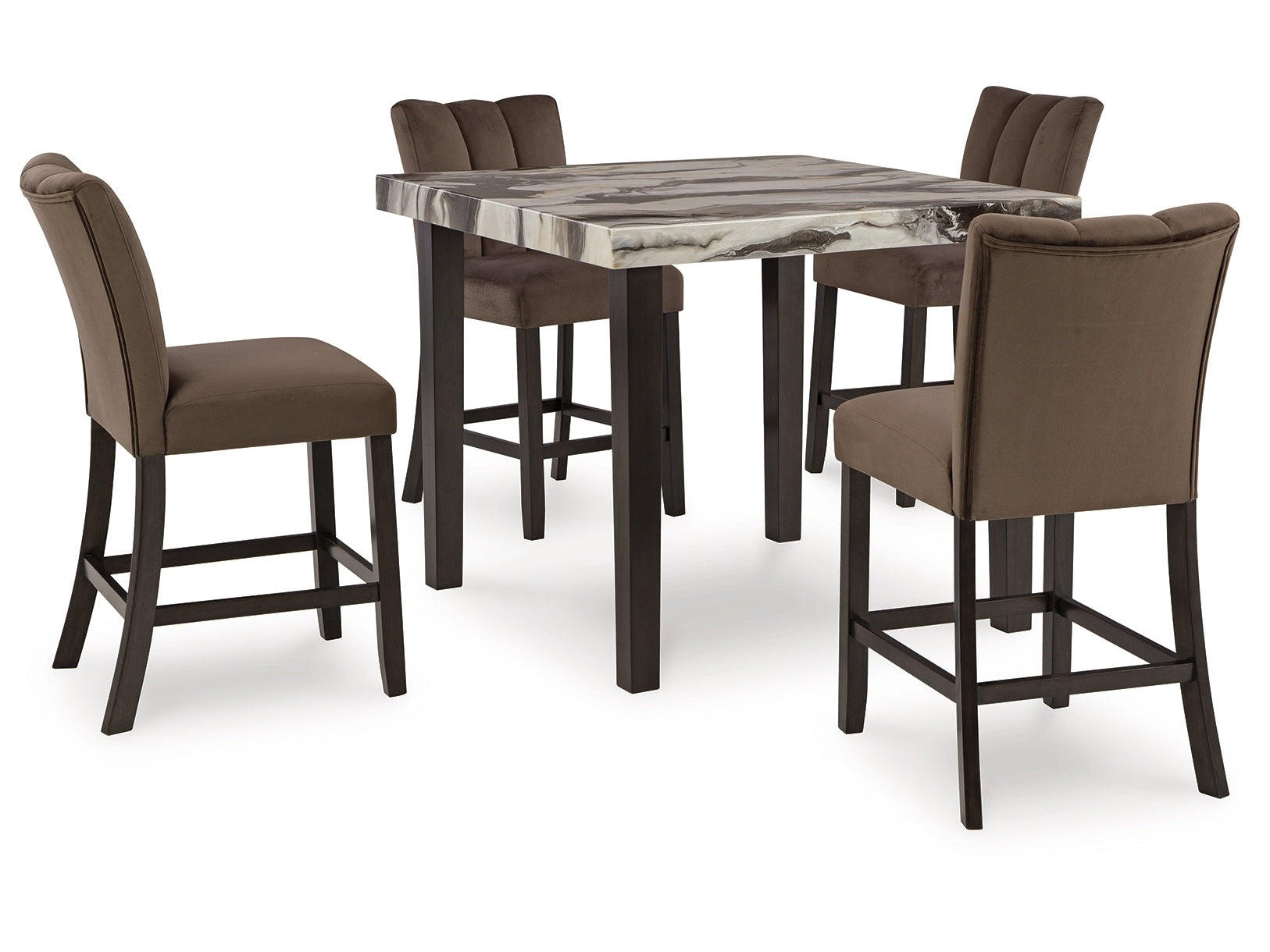 Jeshina Dark Brown/Beige/Mocha Counter Height Dining Table and 4 Barstools- Viva Furn
