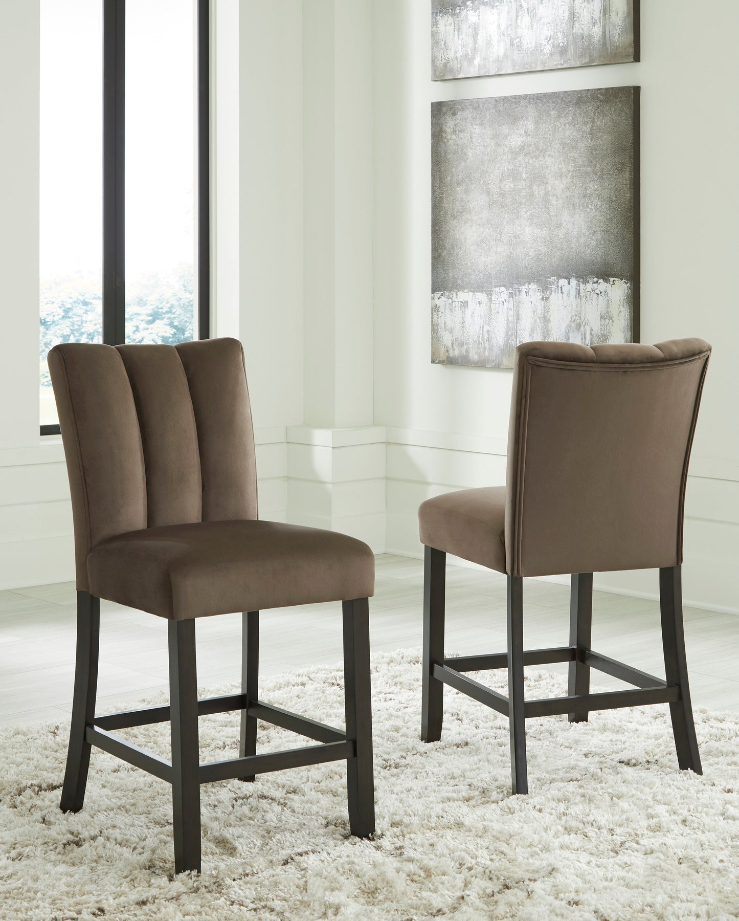 Jeshina Dark Brown/Beige/Mocha Counter Height Dining Table and 4 Barstools- Viva Furn