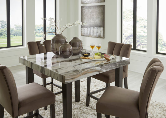 Jeshina Dark Brown/Beige/Mocha Counter Height Dining Table and 4 Barstools- Viva Furn