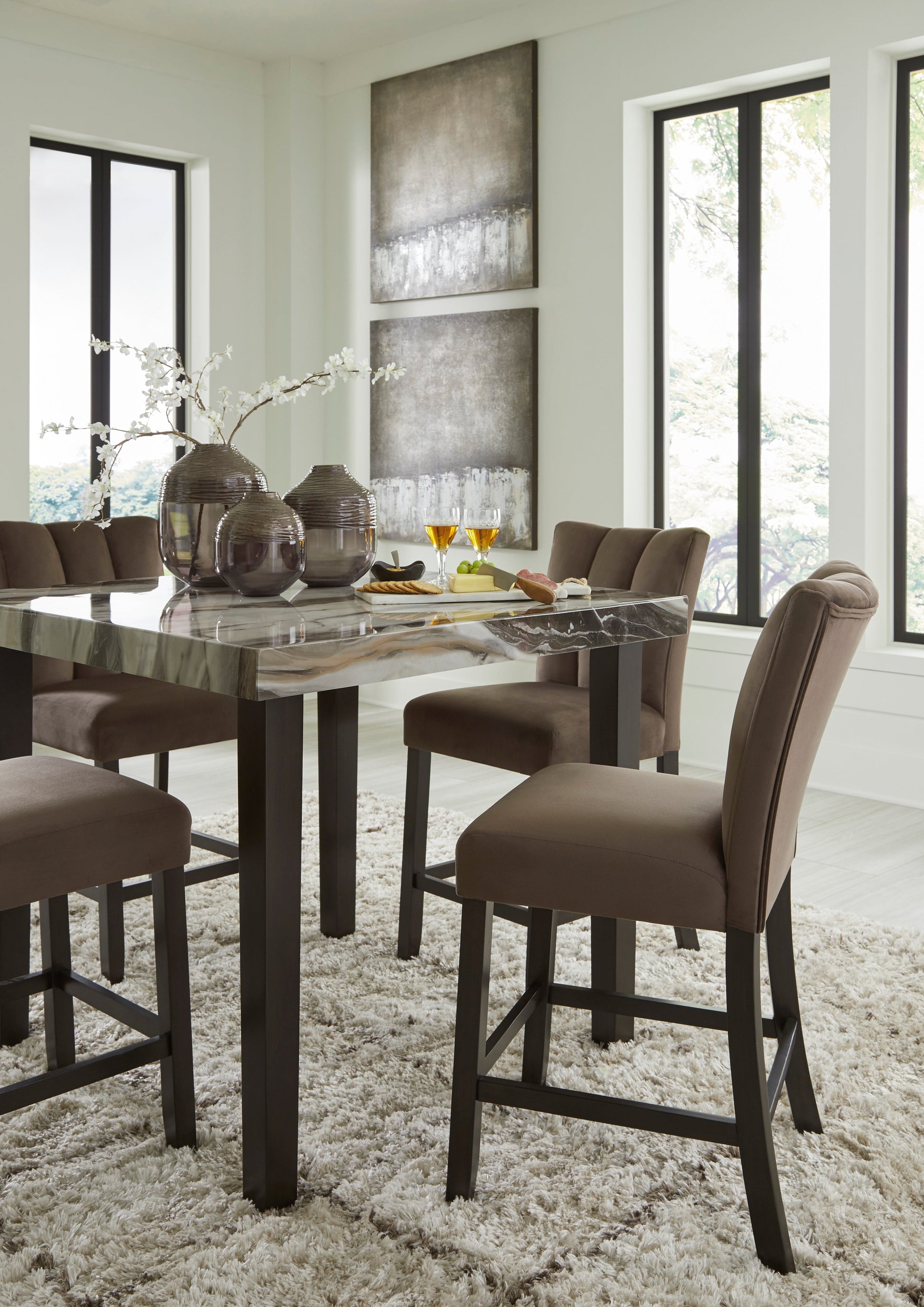 Jeshina Dark Brown/Beige/Mocha Counter Height Dining Table and 4 Barstools- Viva Furn