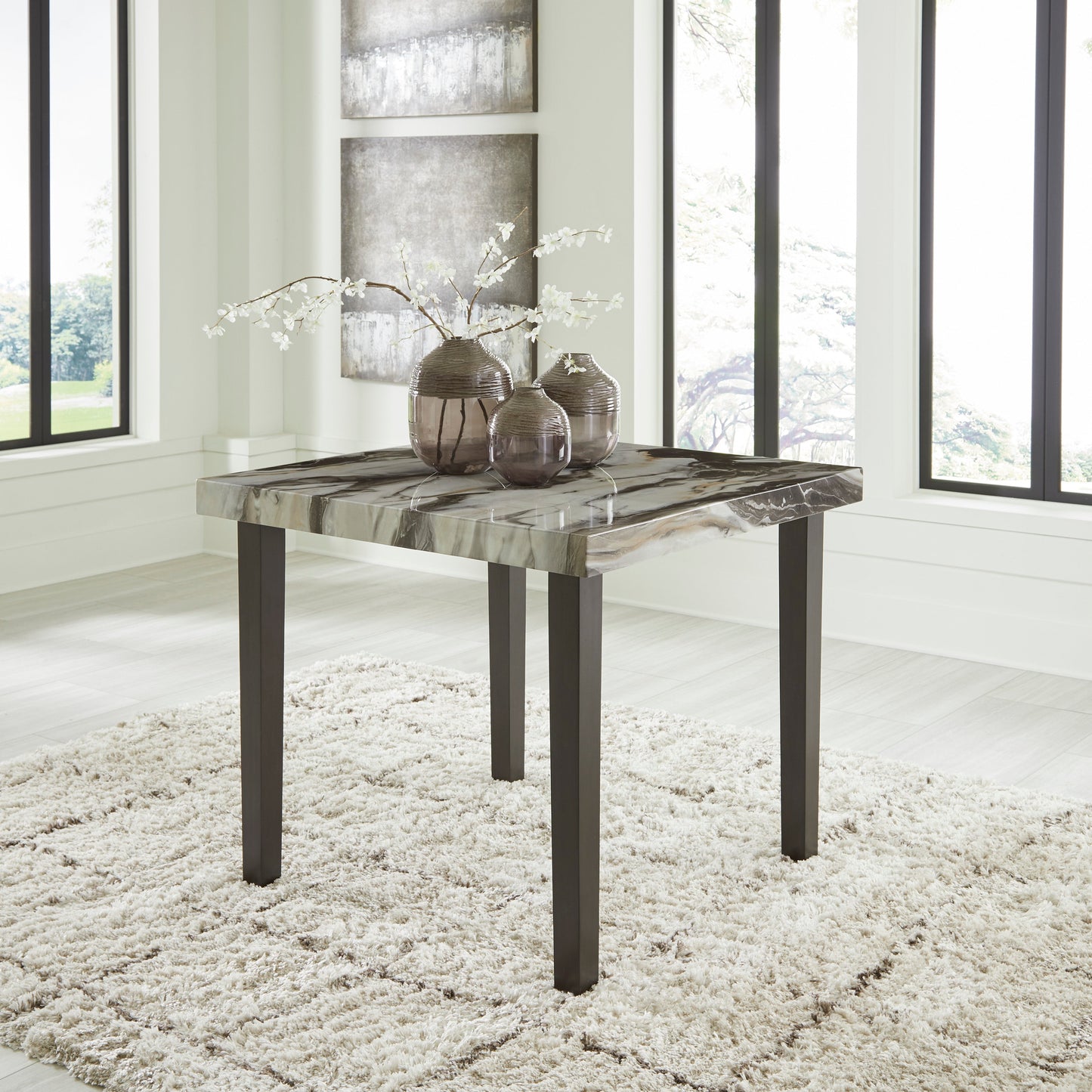Jeshina Dark Brown/Beige/Mocha Counter Height Dining Table and 4 Barstools- Viva Furn