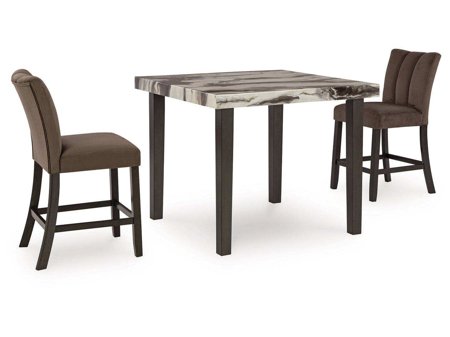 Jeshina Mocha/Dark Brown/Beige Counter Height Dining Table and 2 Barstools- Viva Furn
