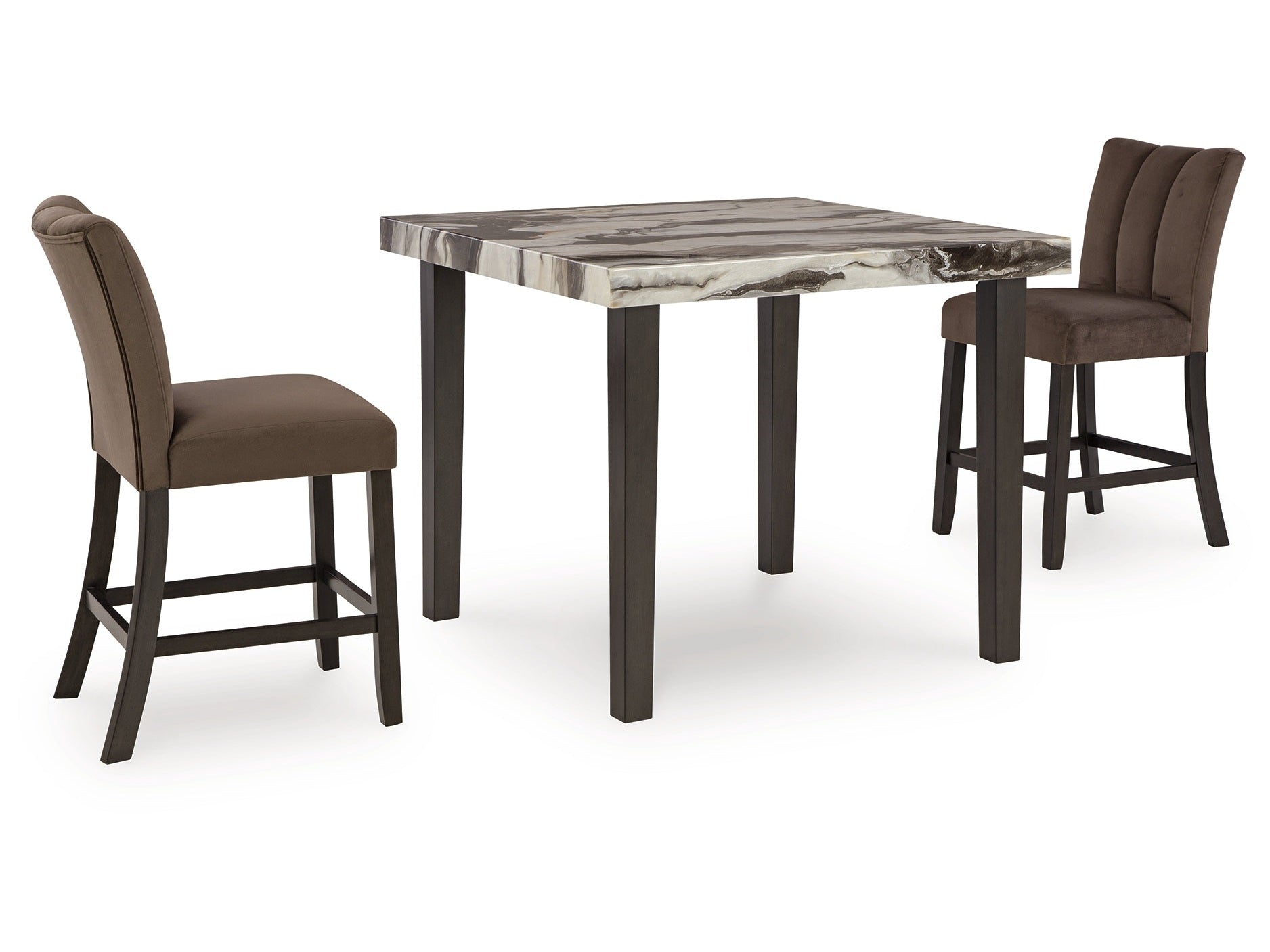 Jeshina Mocha/Dark Brown/Beige Counter Height Dining Table and 2 Barstools- Viva Furn