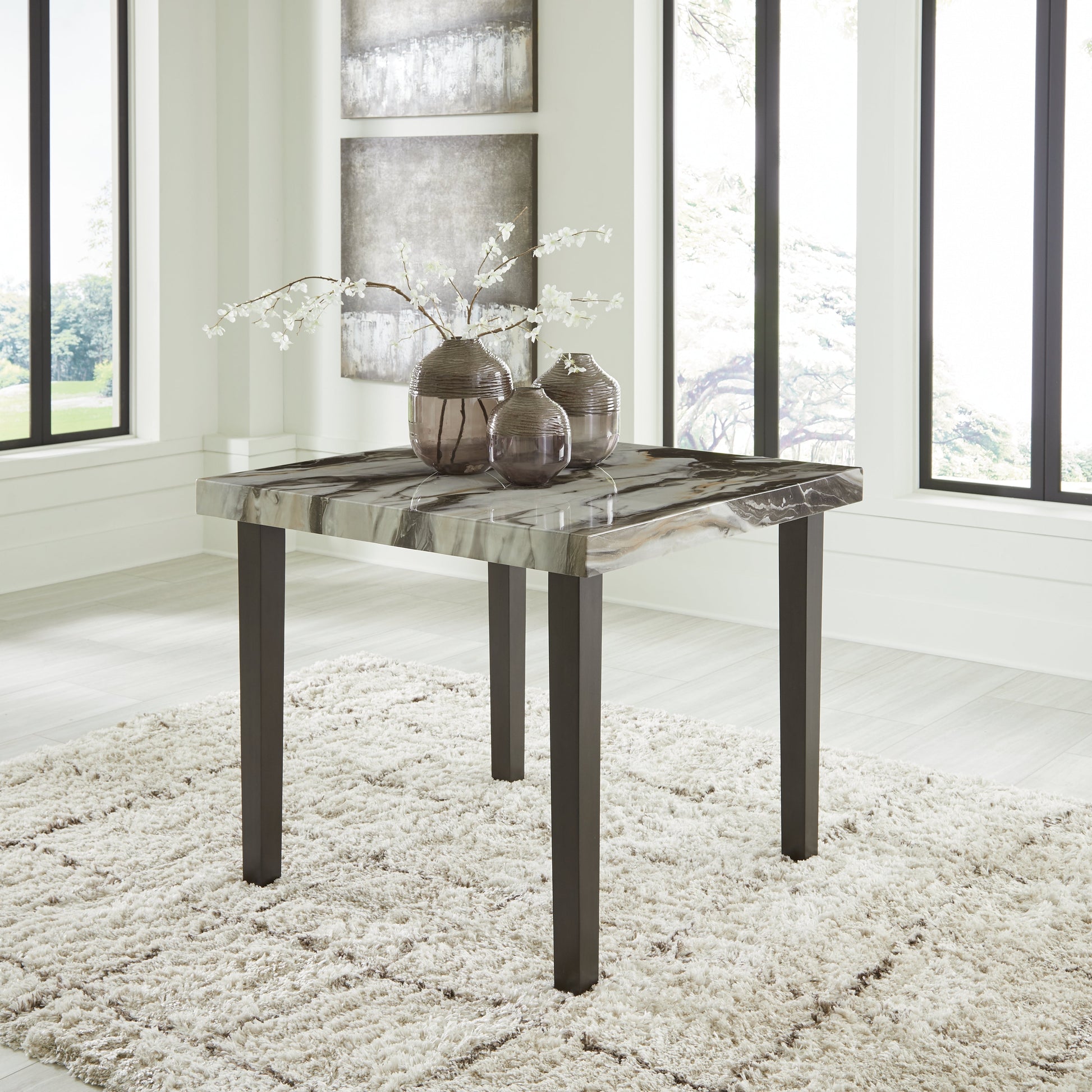 Jeshina Mocha/Dark Brown/Beige Counter Height Dining Table and 2 Barstools- Viva Furn