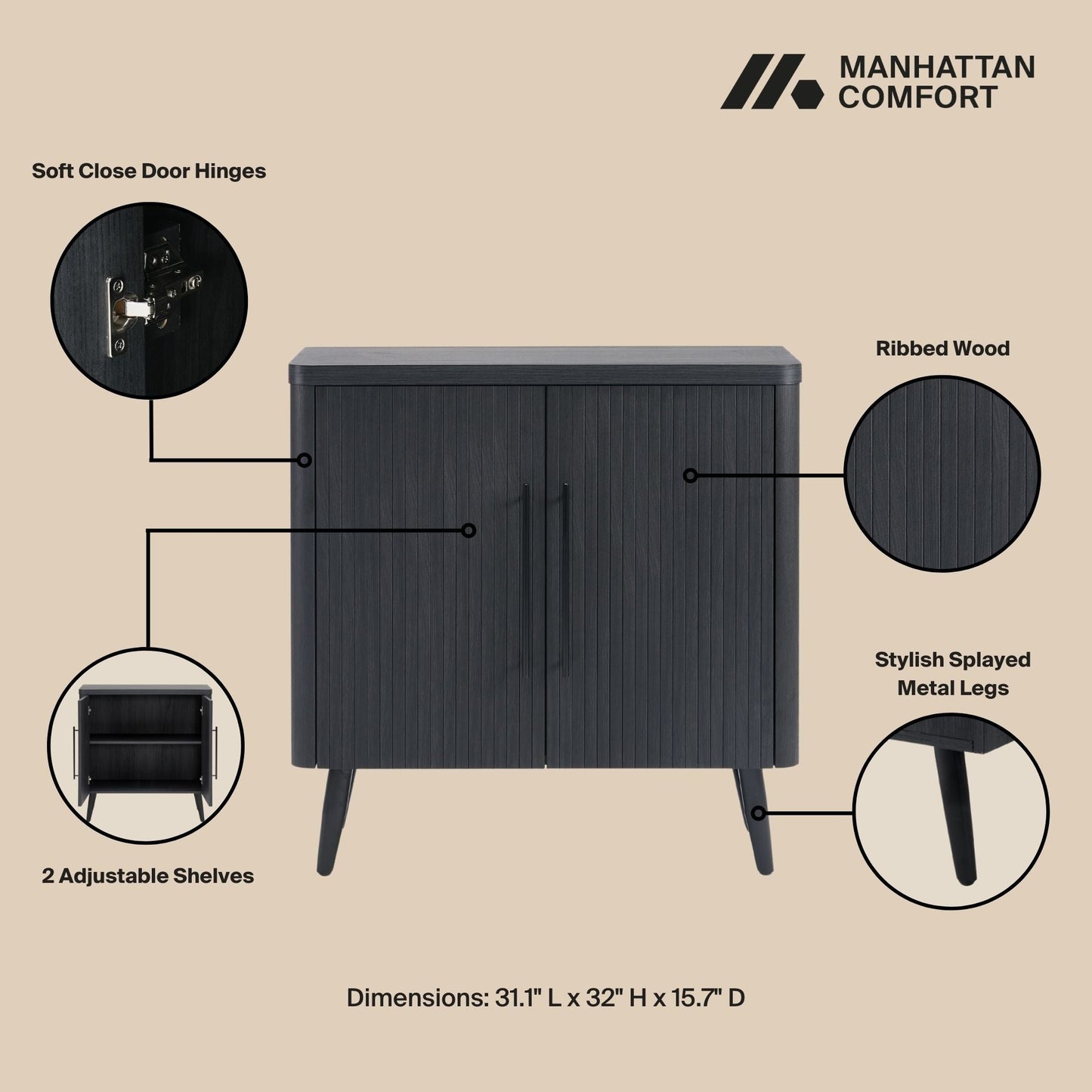Jodie Accent Cabinet in Charcoal Grey - Ornate Home