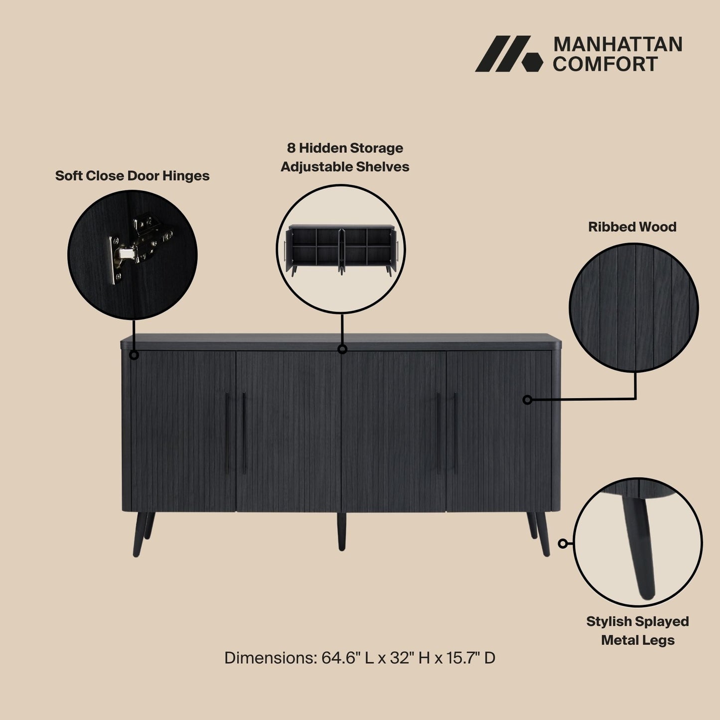 Jodie Sideboard in Charcoal Grey - Ornate Home