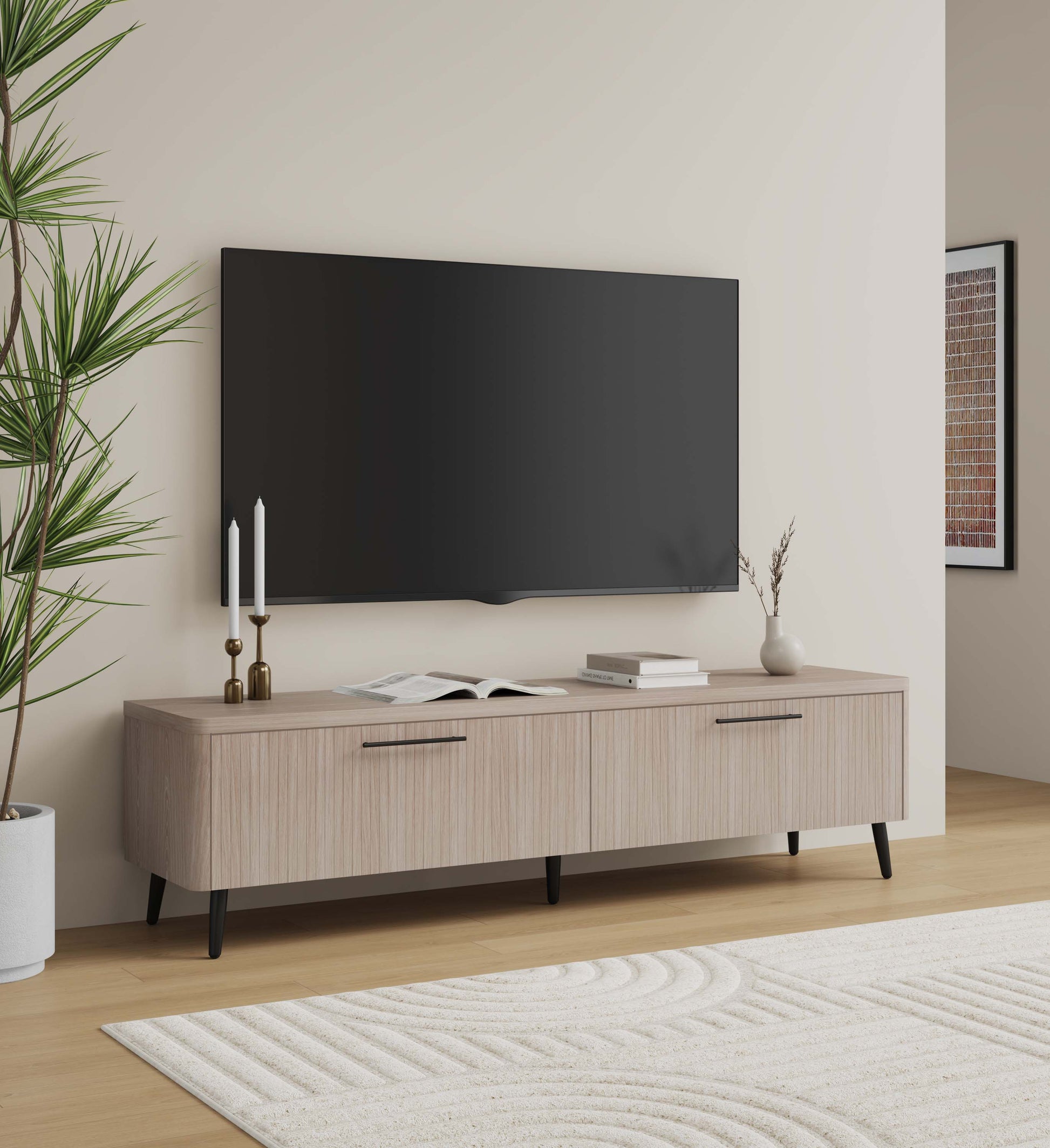 Jodie TV Stand in Whitewashed Oak - Ornate Home