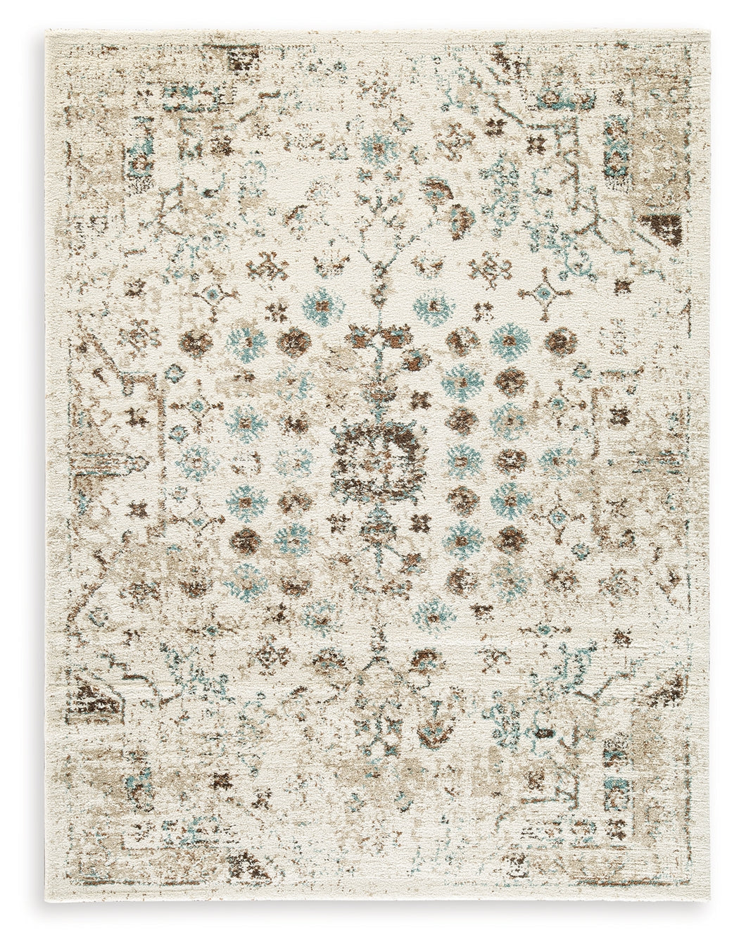 Jossler Ivory/Brown/Teal 5' x 7' Rug- Viva Furn