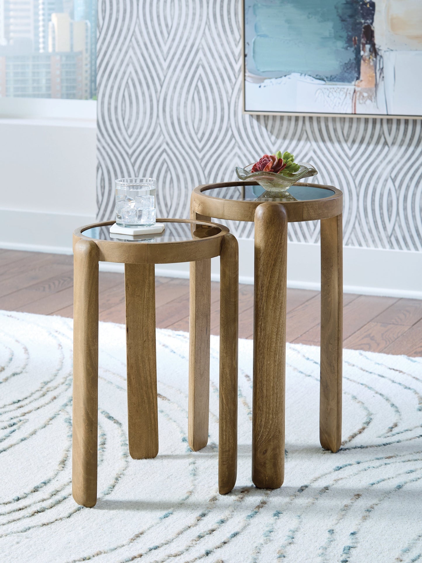 Jossor Light Brown Accent Table Set (Set of 2)- Viva Furn