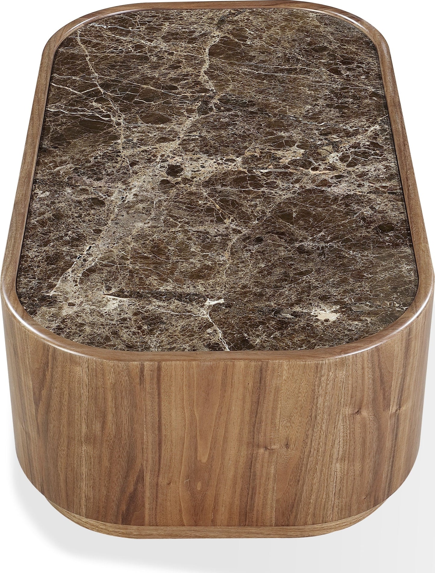 Juba Mongoose Natural Marble and Walnut Coffee Table with Casters - Ornate Home