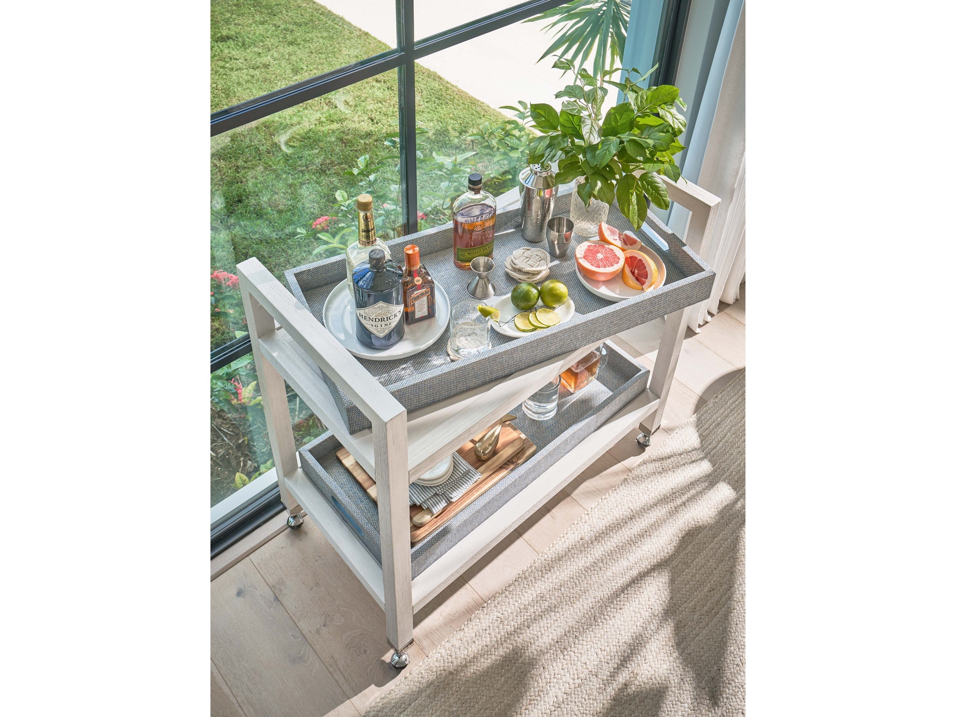 Jupiter White Sand/Blue Seagrass Bar Cart - Ornate Home