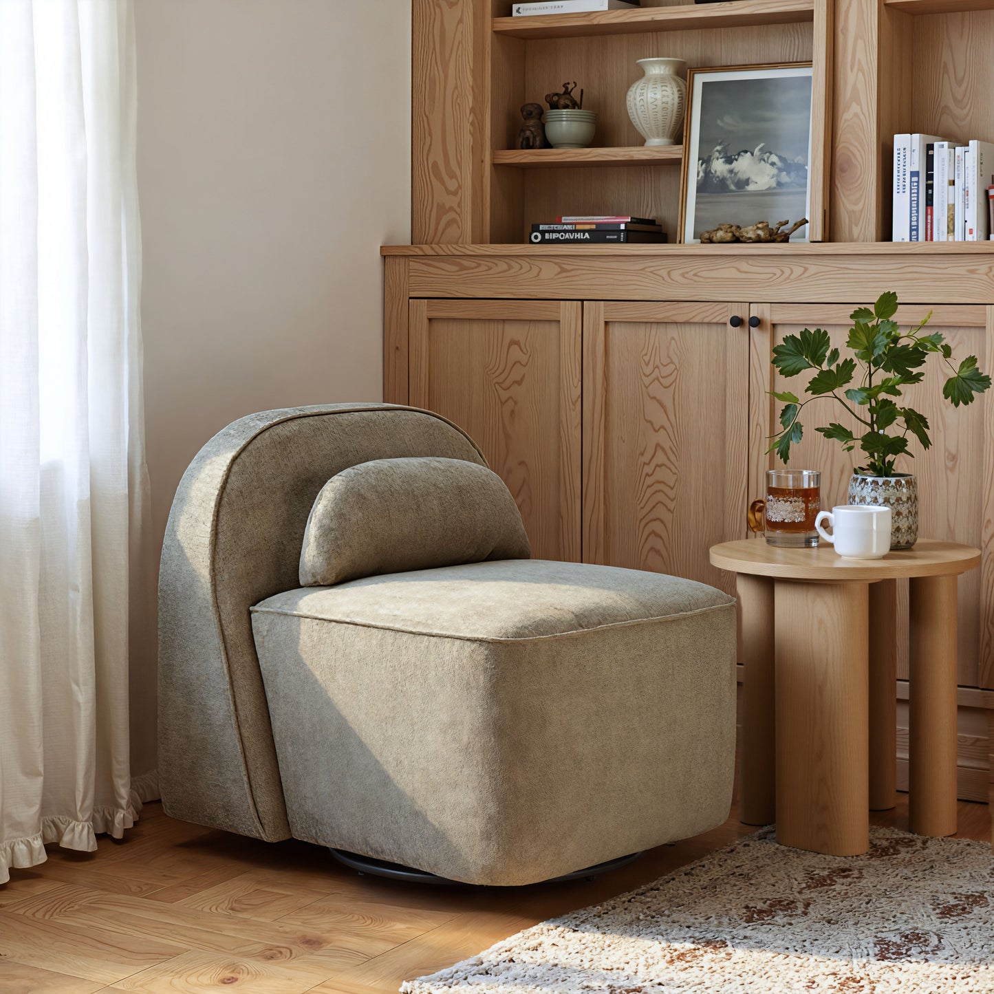 Kakao Olive Brown Swivel Chair - Ornate Home