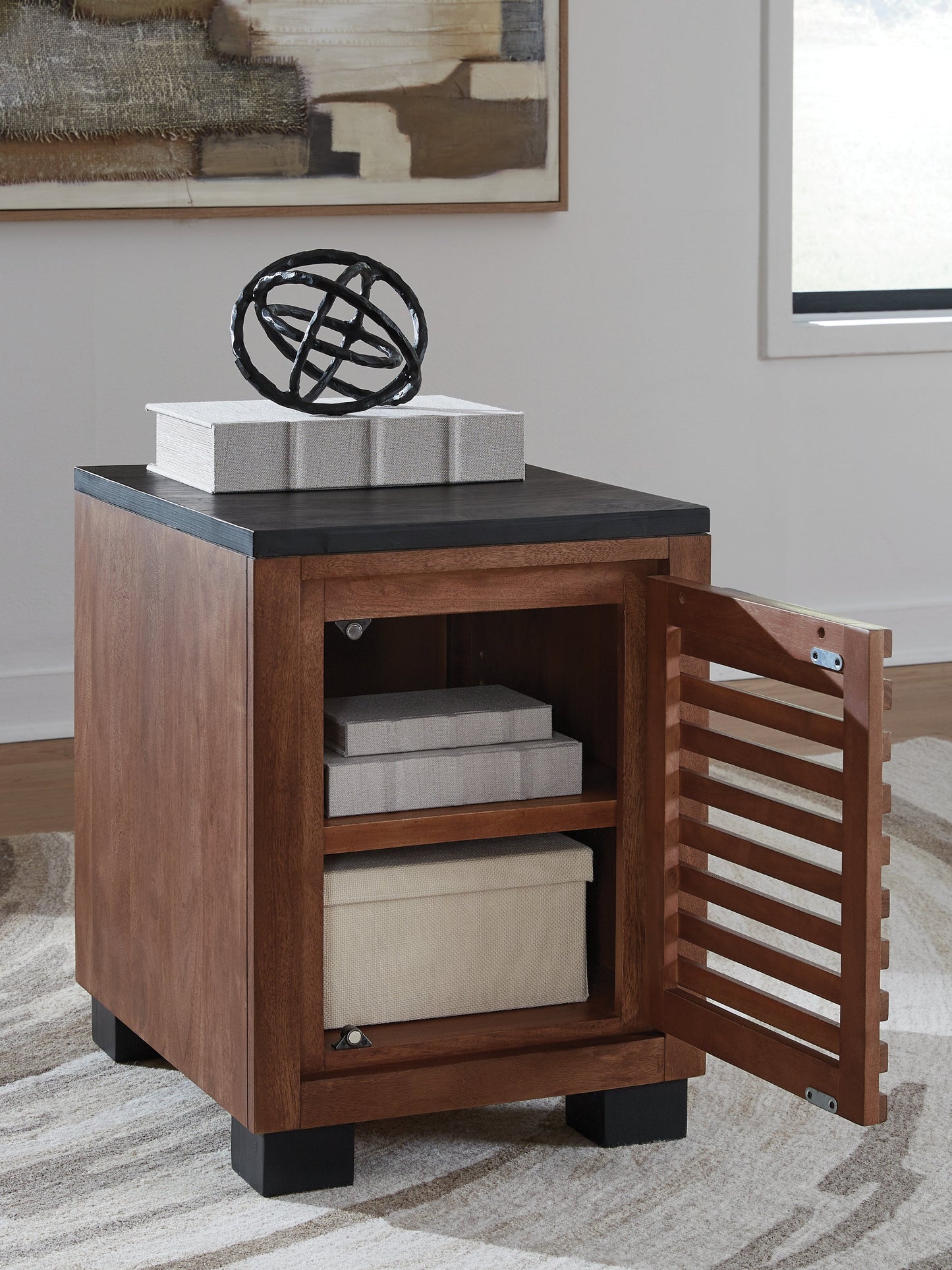 Kallari Warm Brown/Black Chair Side End Table- Viva Furn
