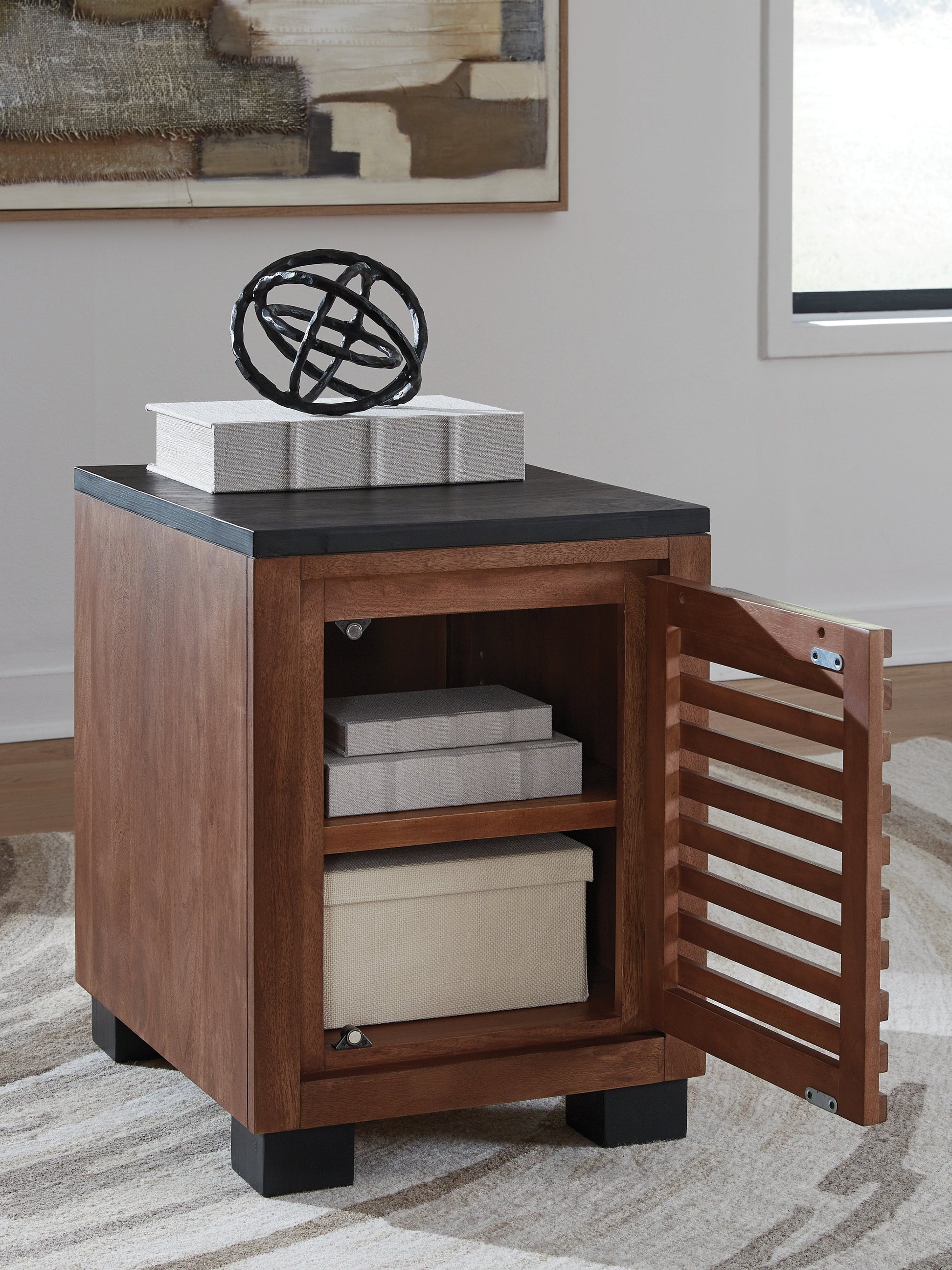 Kallari Warm Brown/Black Chair Side End Table- Viva Furn