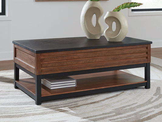 Kallari Warm Brown/Black Lift Top Cocktail Table- Viva Furn