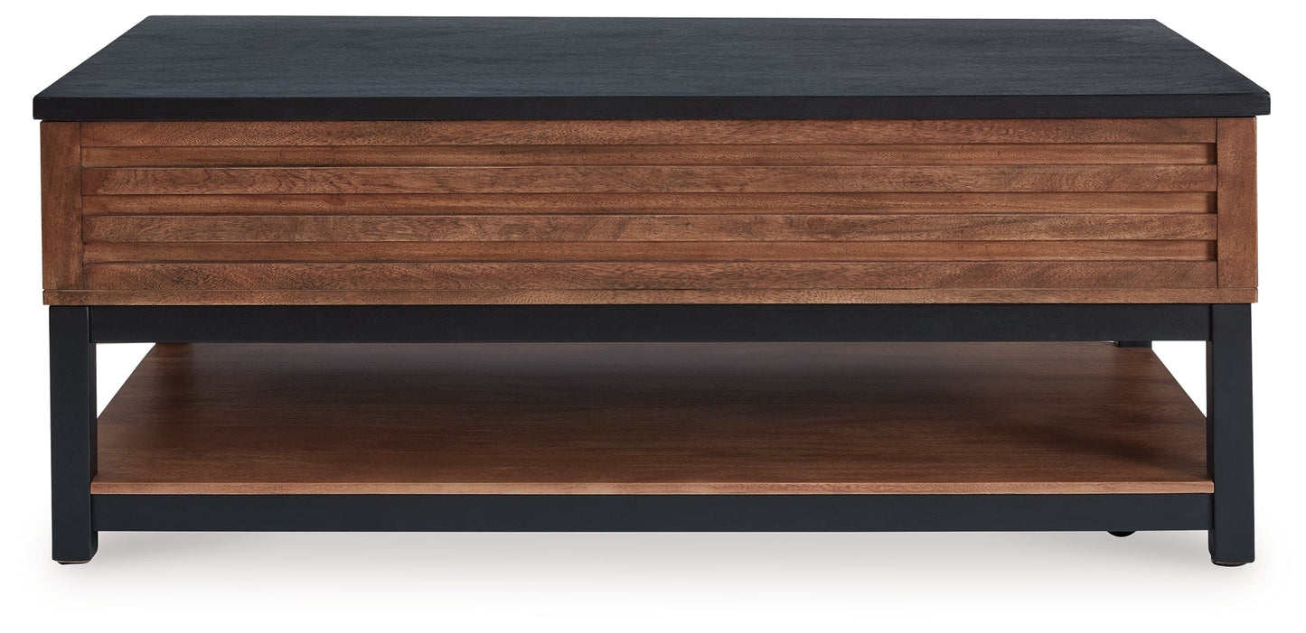 Kallari Warm Brown/Black Lift Top Cocktail Table- Viva Furn