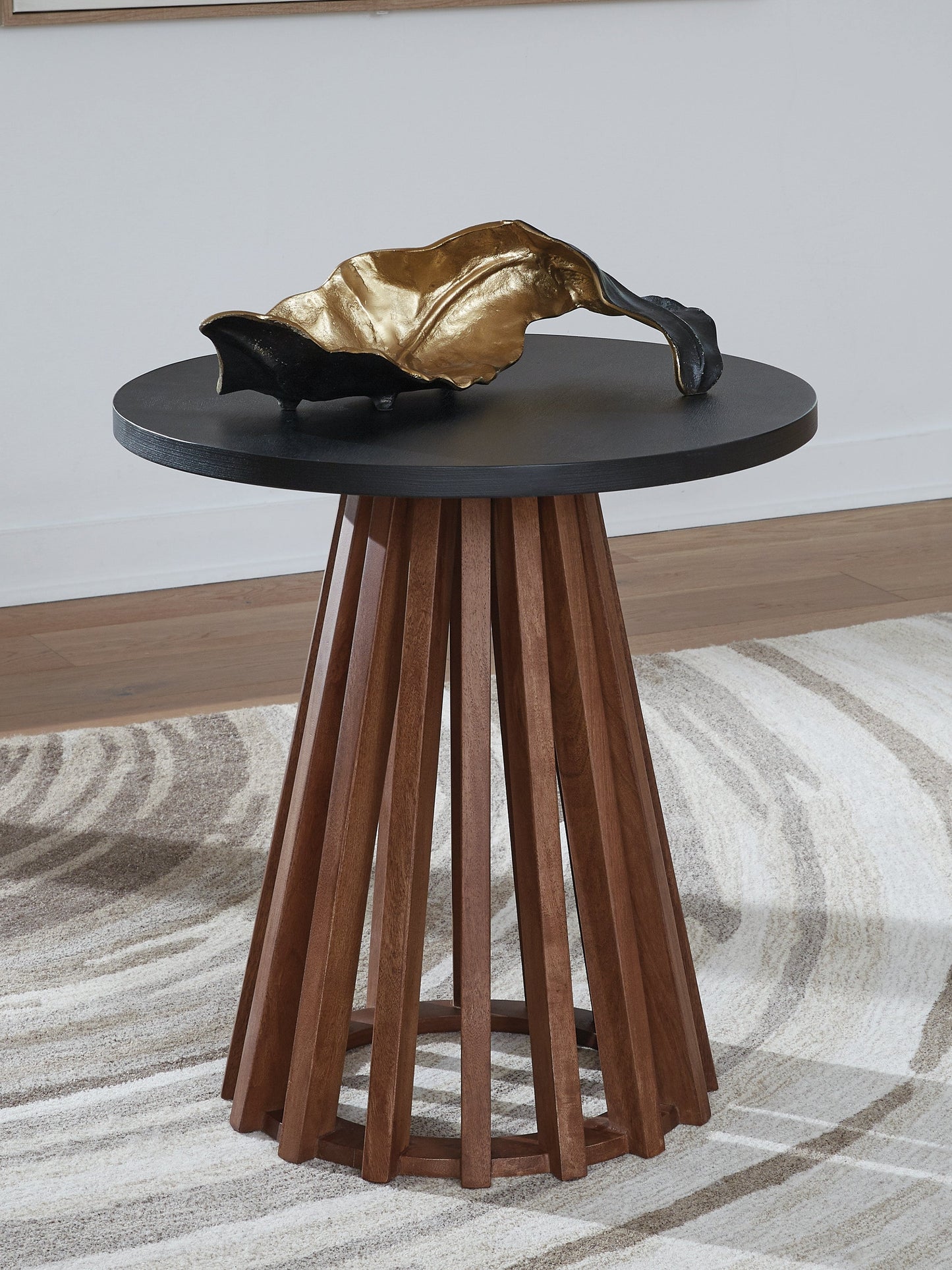 Kallari Warm Brown/Black Round End Table- Viva Furn
