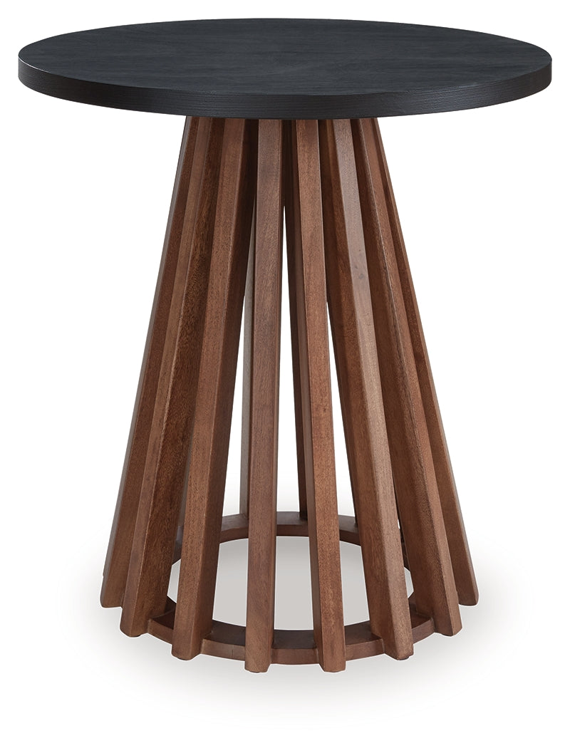 Kallari Warm Brown/Black Round End Table- Viva Furn