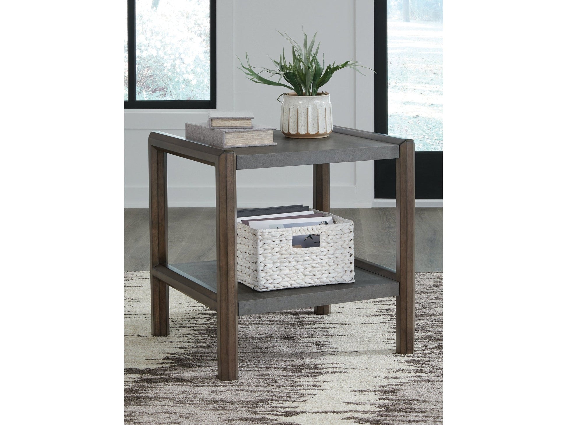 Kallenny Brown/Gray Rectangular End Table- Viva Furn