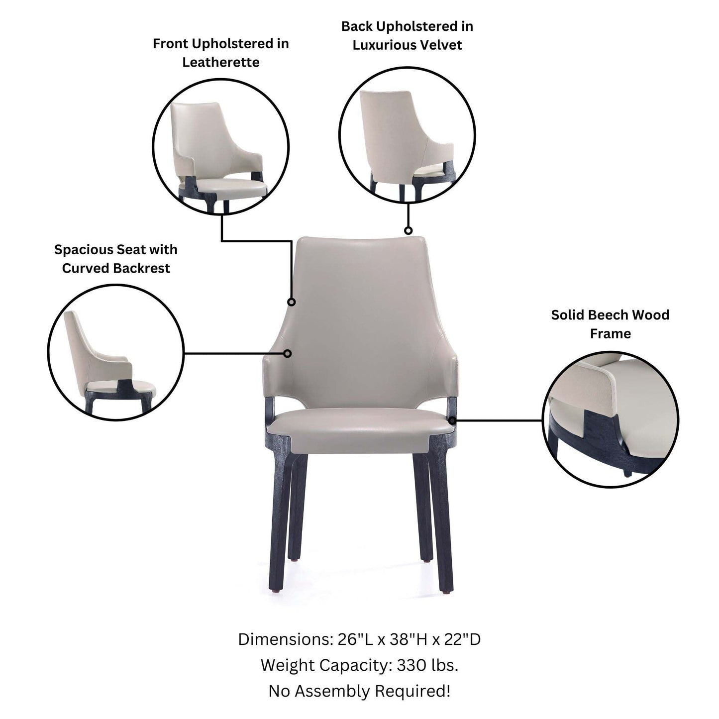 Kara Dining Arm Chair in Light Grey - Ornate Home