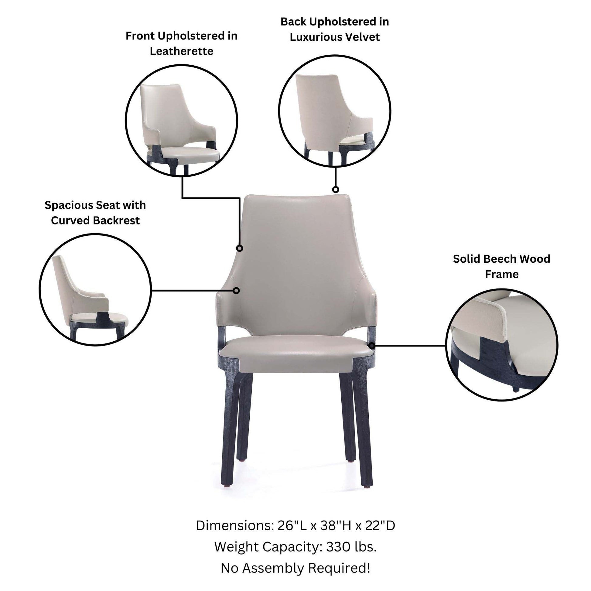 Kara Dining Arm Chair in Light Grey - Ornate Home