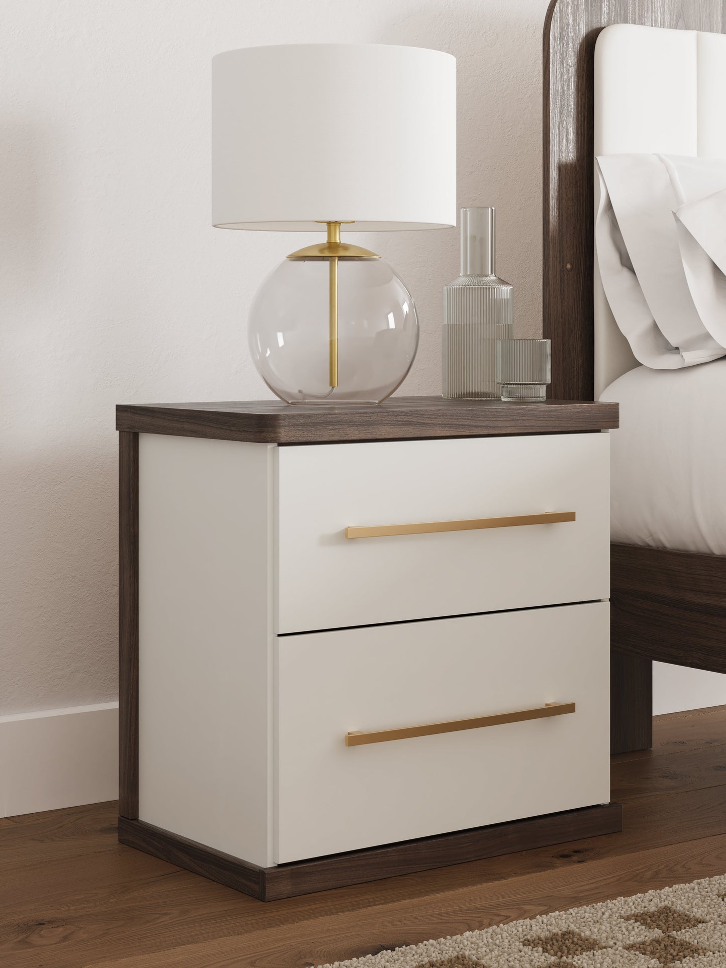 Kendanport Brown/White Two Drawer Night Stand- Viva Furn